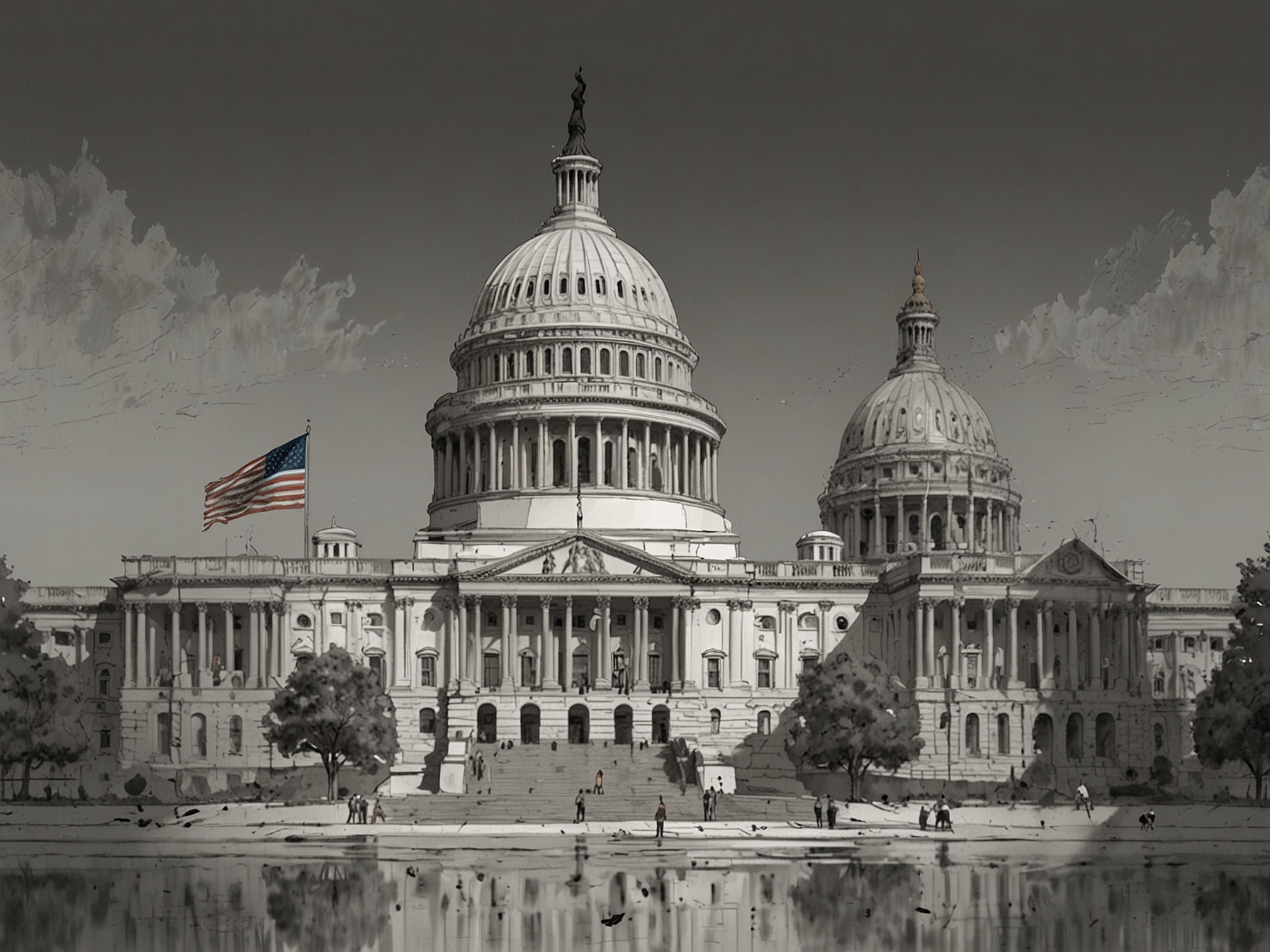 A split image of the Capitol building and a worried family looking at their bills, highlighting the disconnect between lawmakers and the citizens they serve.