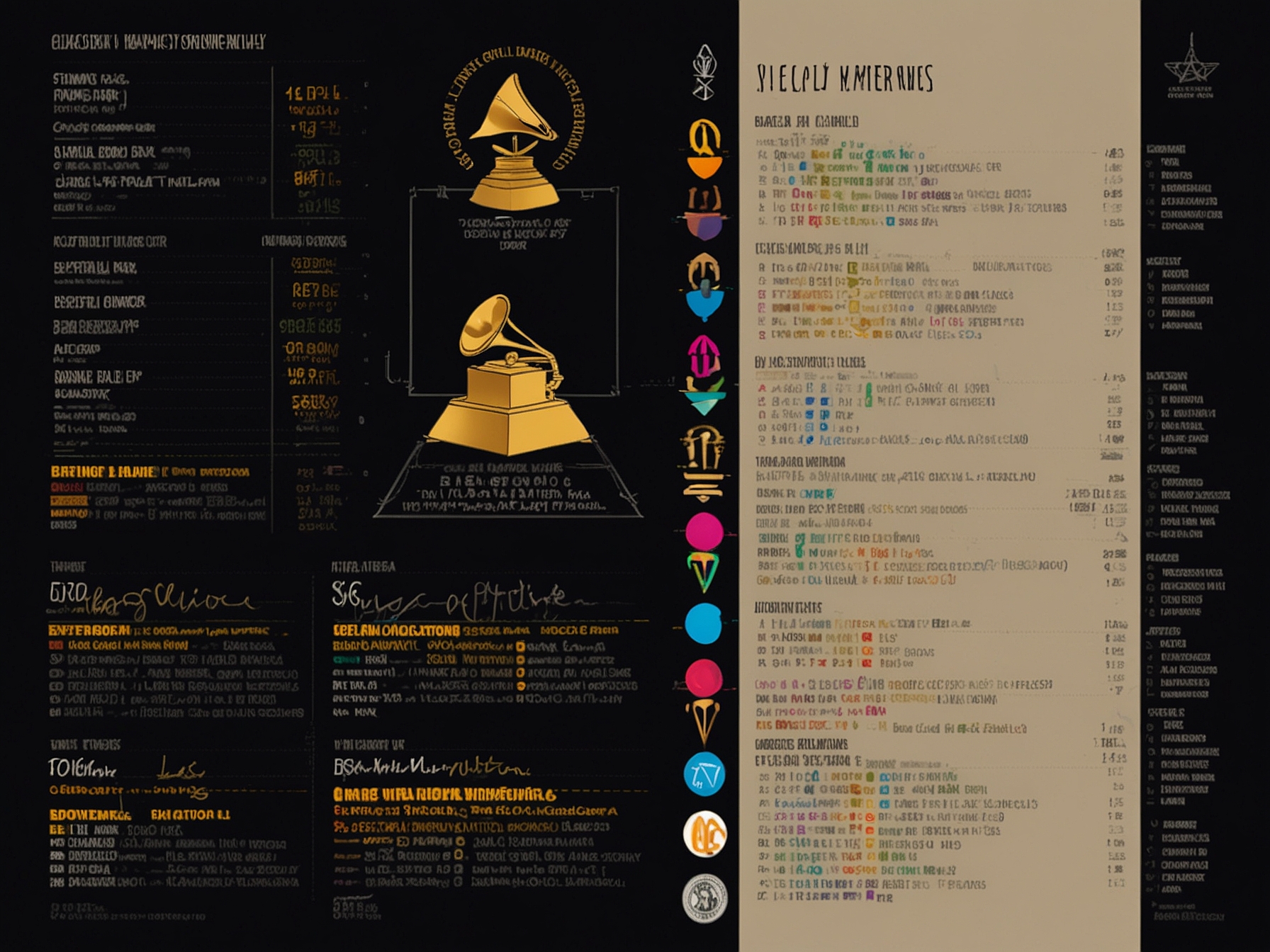 An infographic showcasing Beyoncé's nearly one hundred Grammy nominations, illustrating her remarkable achievements and contributions to the music world through colorful statistics.