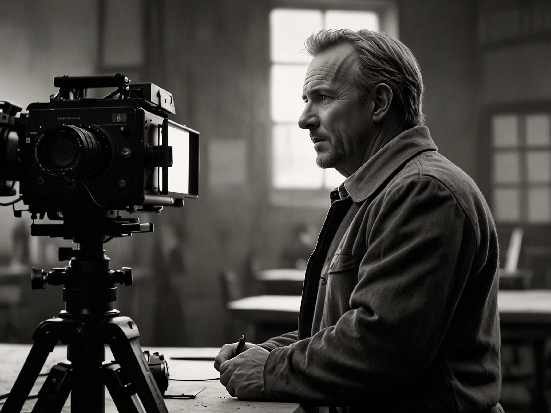 Behind-the-scenes footage of Kevin Costner filming a dramatic scene as John Dutton, showcasing his intense portrayal that captivates audiences around the world.