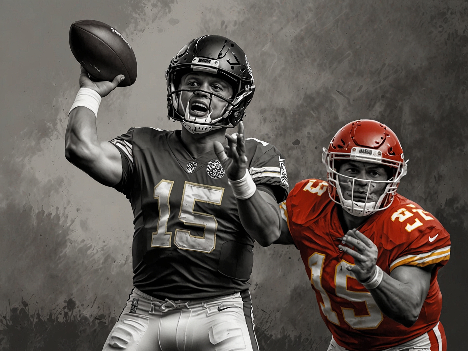 Quarterback Patrick Mahomes executing a crucial play, showcasing his determination and strategic mindset under pressure, a pivotal figure in the Chiefs' victory.