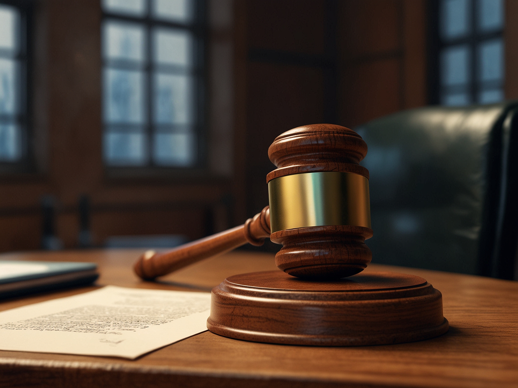 A close-up of a gavel on a judge's bench, representing the judicial scrutiny and accountability that will define the trials related to the January 6 riots.