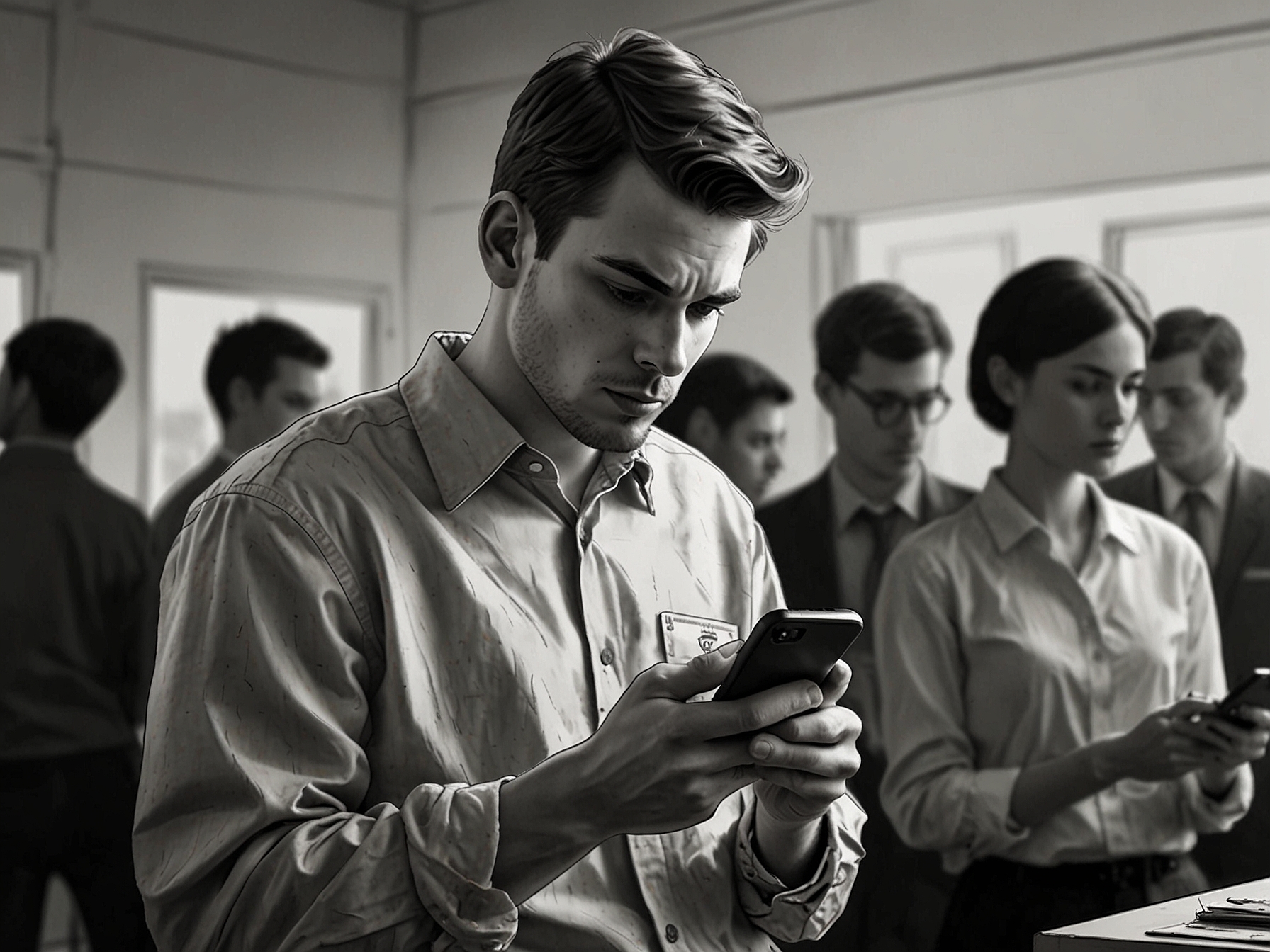 A young voter looking at a smartphone with disengaged expression, symbolizing the generational gap in political engagement and differing priorities.