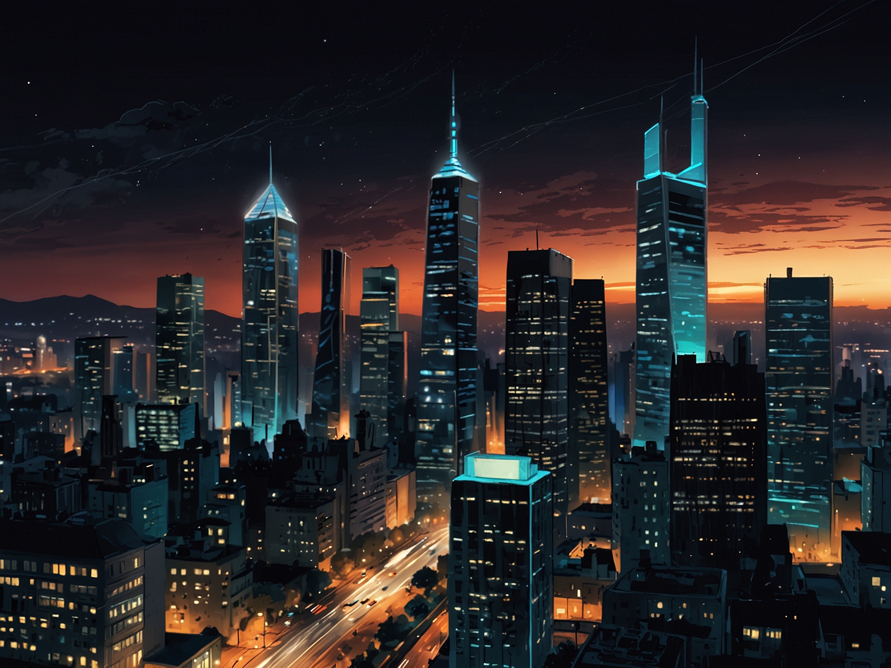 An image of a city skyline at night with digital screens showing connectivity issues, capturing the essence of VPN limitations in urban environments.