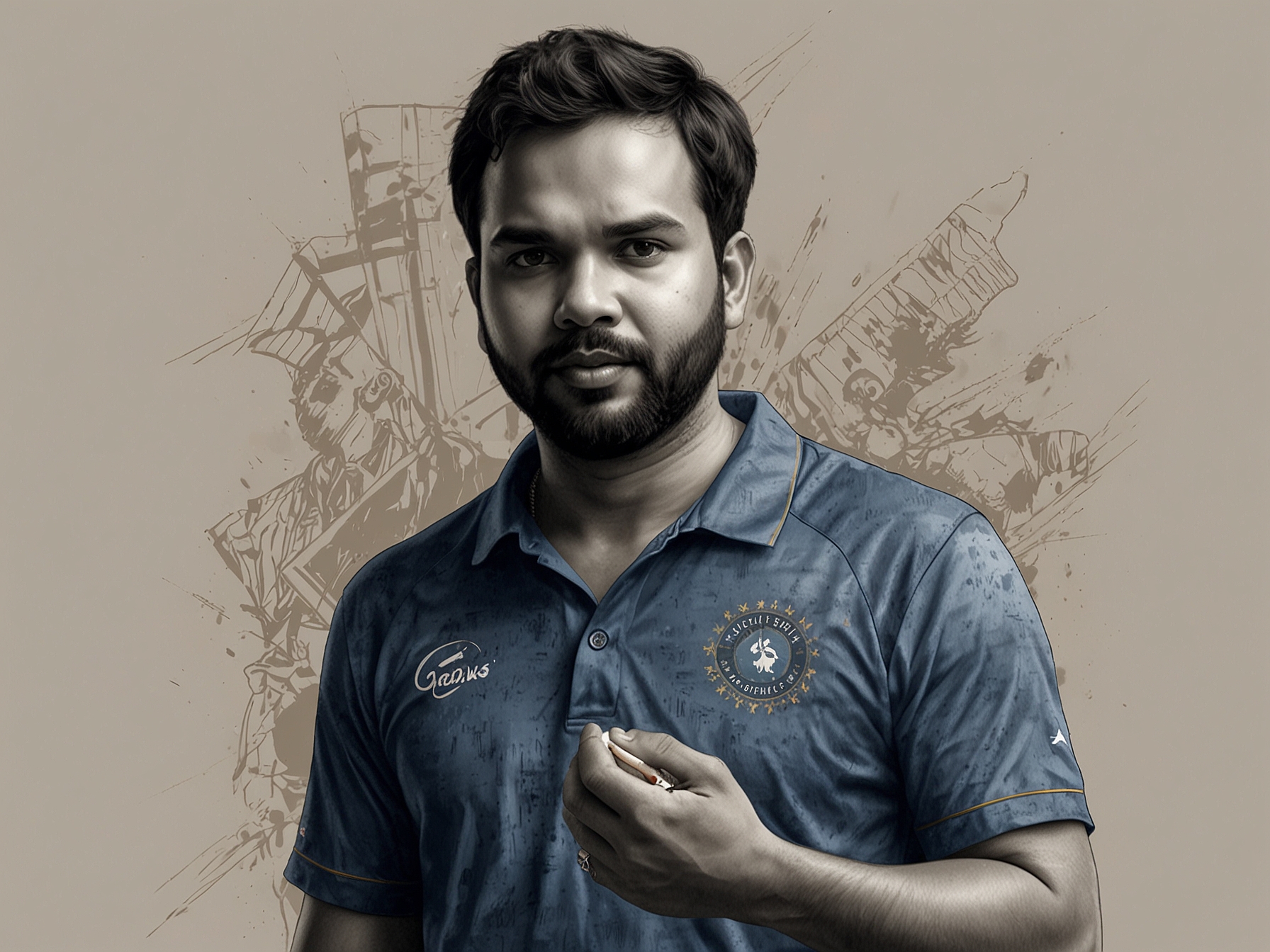 Rohit Sharma in cricket gear, with a backdrop of cheering fans, representing his leadership role and the hopes of millions as he navigates through personal and professional challenges.