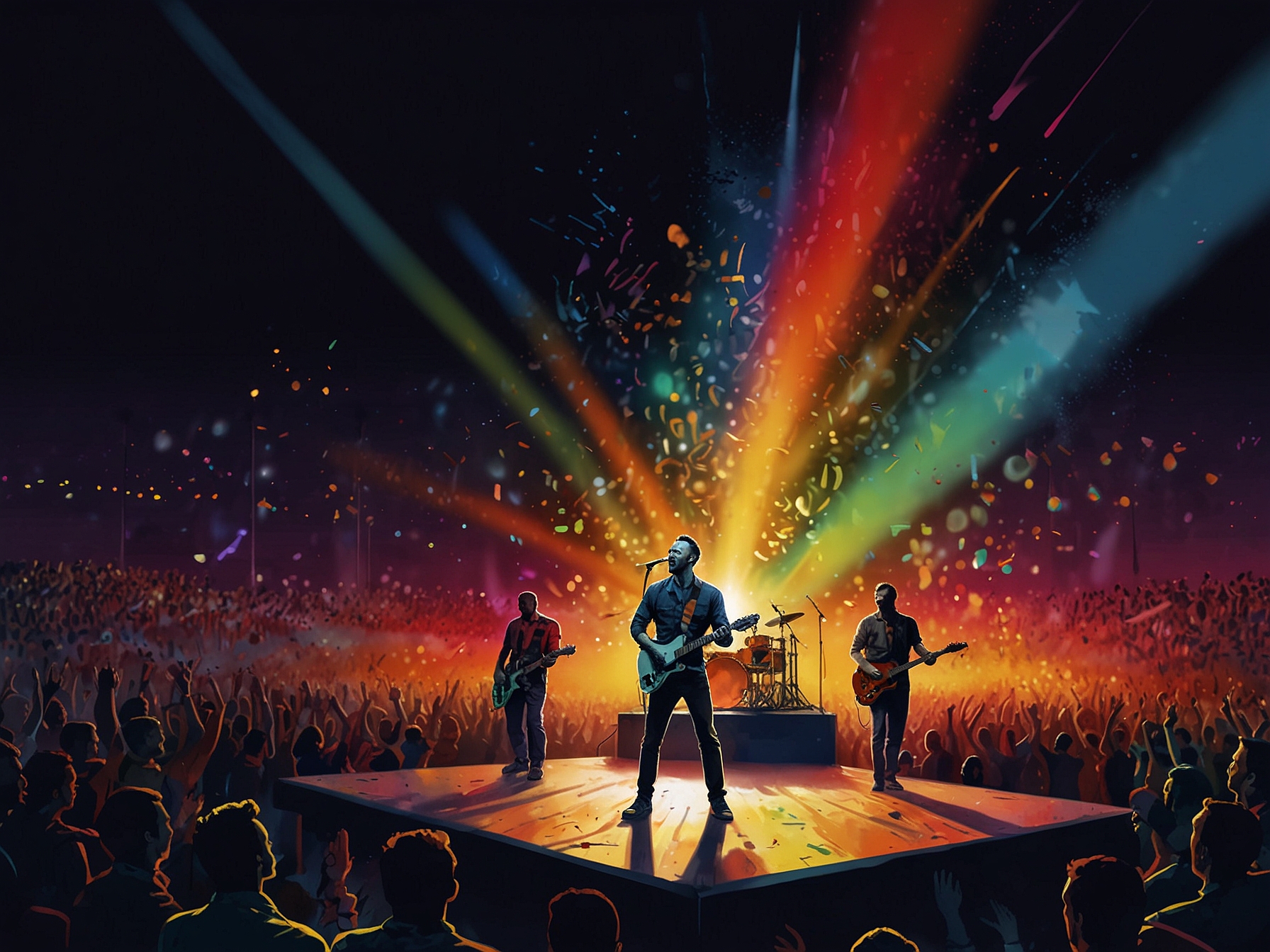 A close-up of Coldplay's lead singer engaging with fans, highlighting the energetic atmosphere of a live performance.