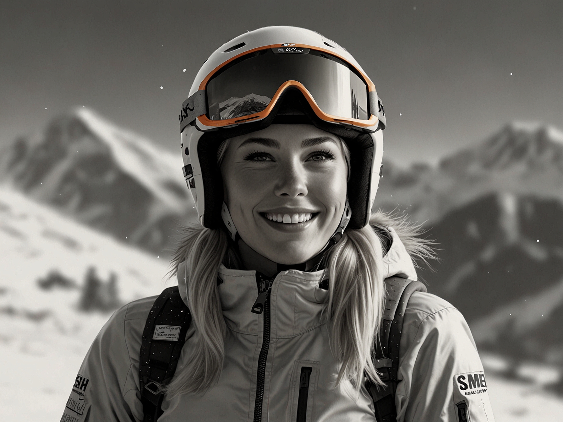 A dynamic shot of Vonn racing down a snow-covered slope, showcasing her skiing prowess and determination, embodying the spirit of resilience and challenge.