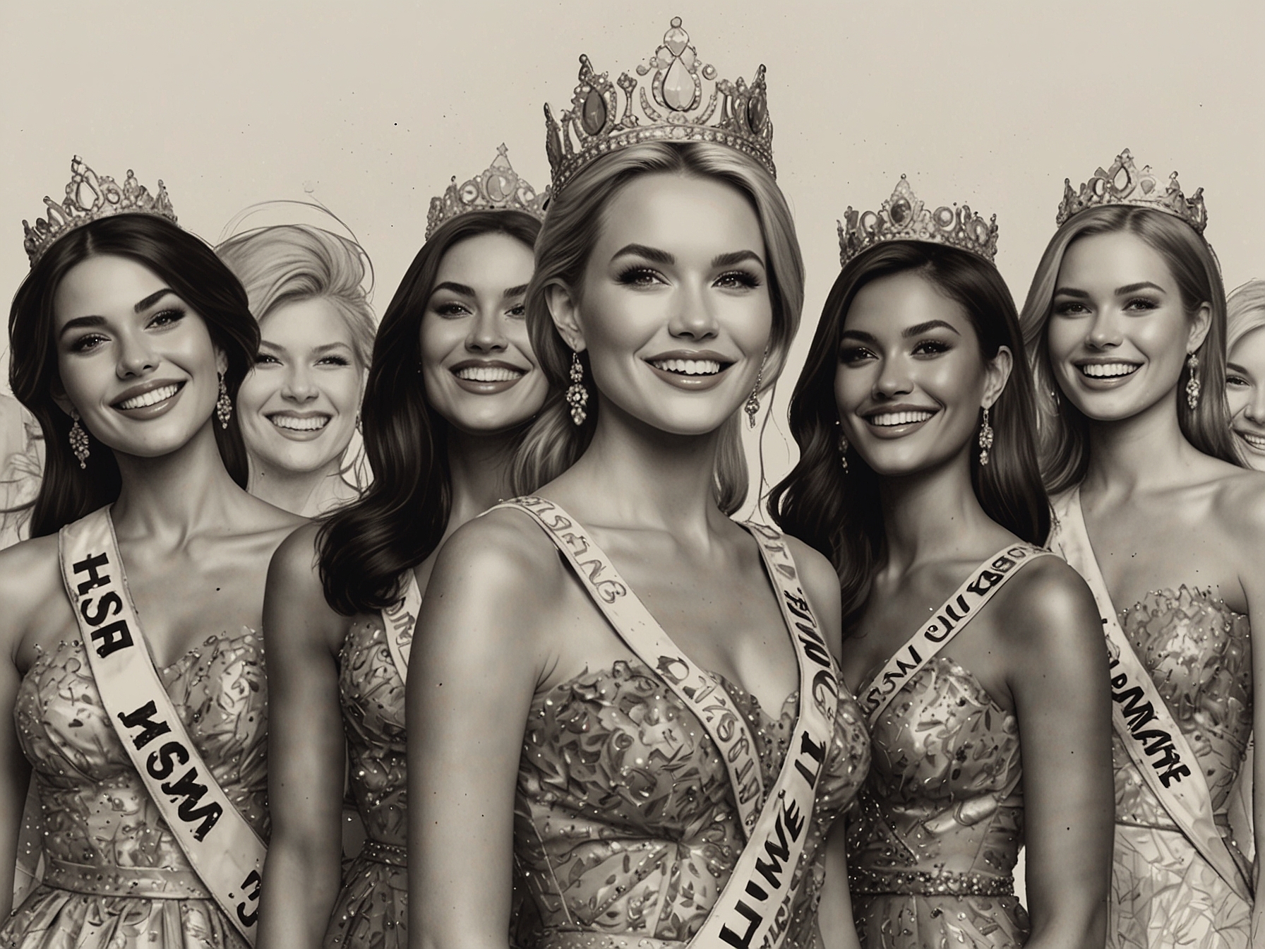 Victoria Kjær Theilvig wearing the Miss Universe crown, with a radiant smile, surrounded by fellow contestants in a celebration of beauty and diversity.
