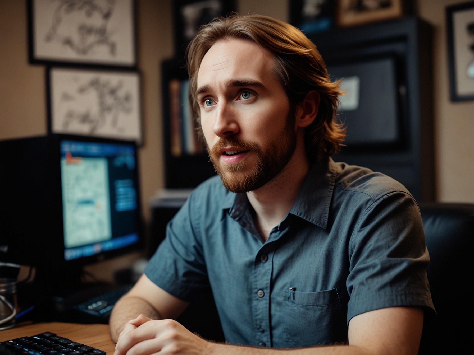 An image of Asmongold passionately discussing Twitch's moderation issues on his stream, with visible frustration on his face and a chat filled with engaged viewers providing their opinions.