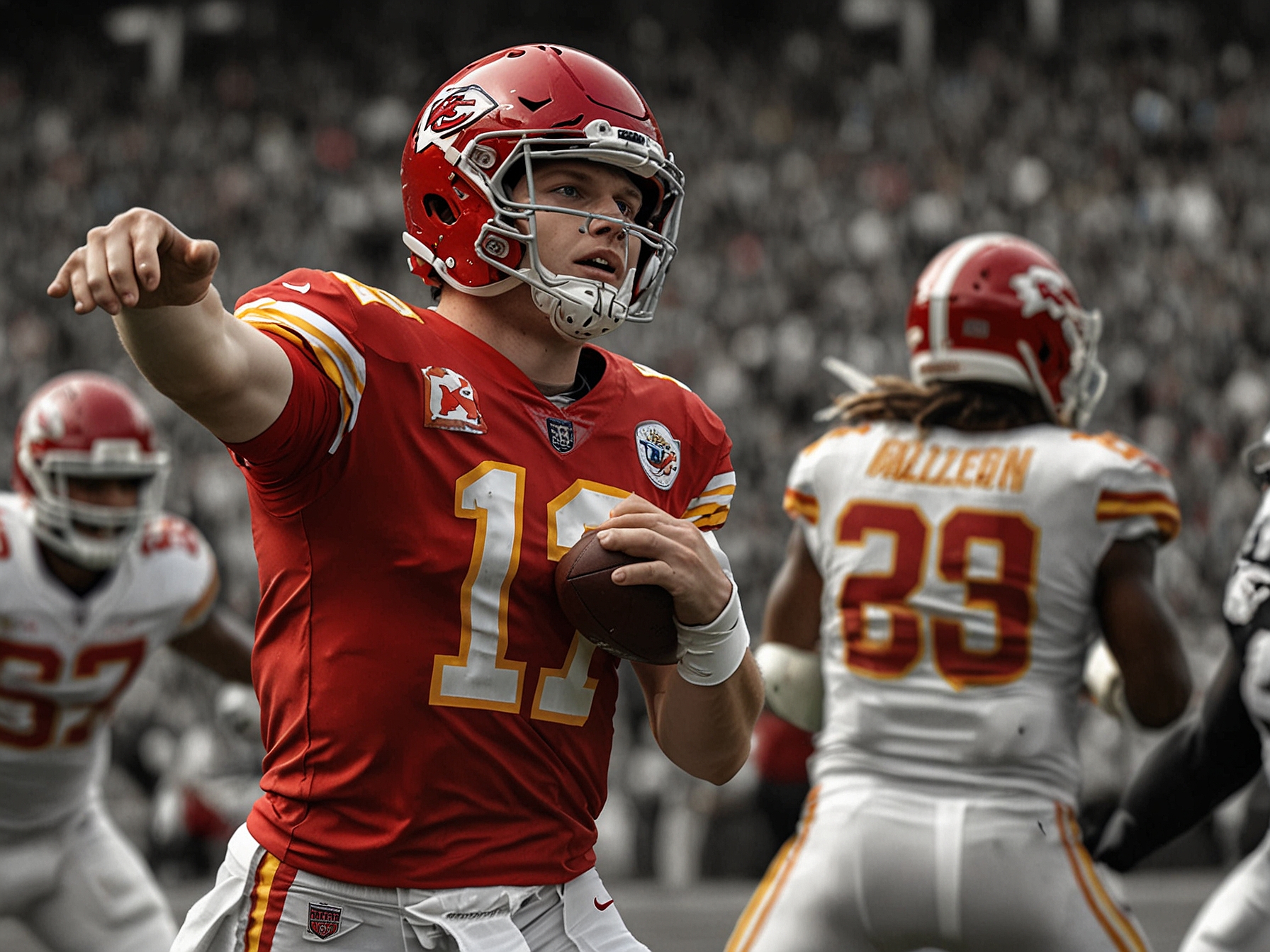 Josh Allen breaking through the Kansas City Chiefs defense for a game-changing touchdown run during their epic matchup at Highmark Stadium, showcasing his agility and determination.