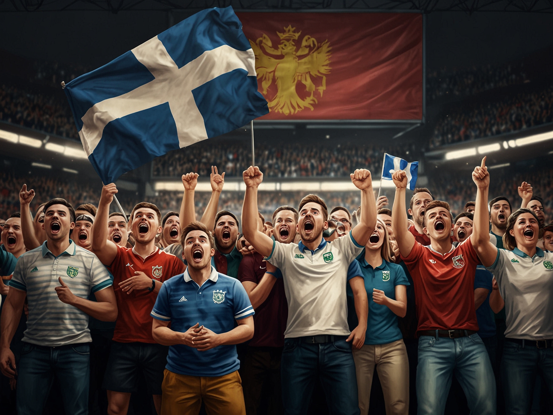 An action shot of a tense football match between Scotland and another team, capturing the intensity and urgency of the Nations League competitions.