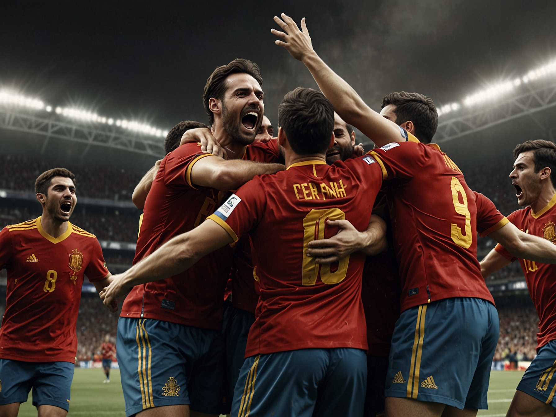 A panoramic view of the stadium filled with excited fans, highlighting the passion of football as Spain faces Switzerland in a nail-biting Nations League encounter.
