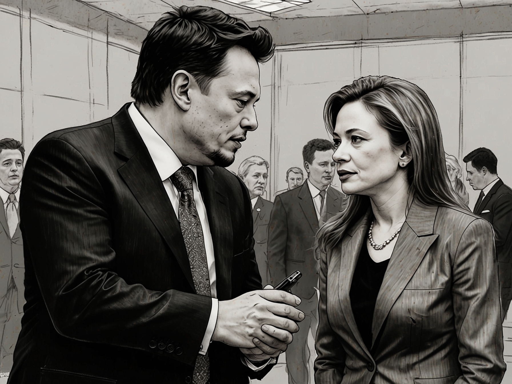 A visual representation of the showdown at the G20 summit, depicting Janja Lula da Silva addressing Elon Musk, while key themes of misinformation and accountability loom large.