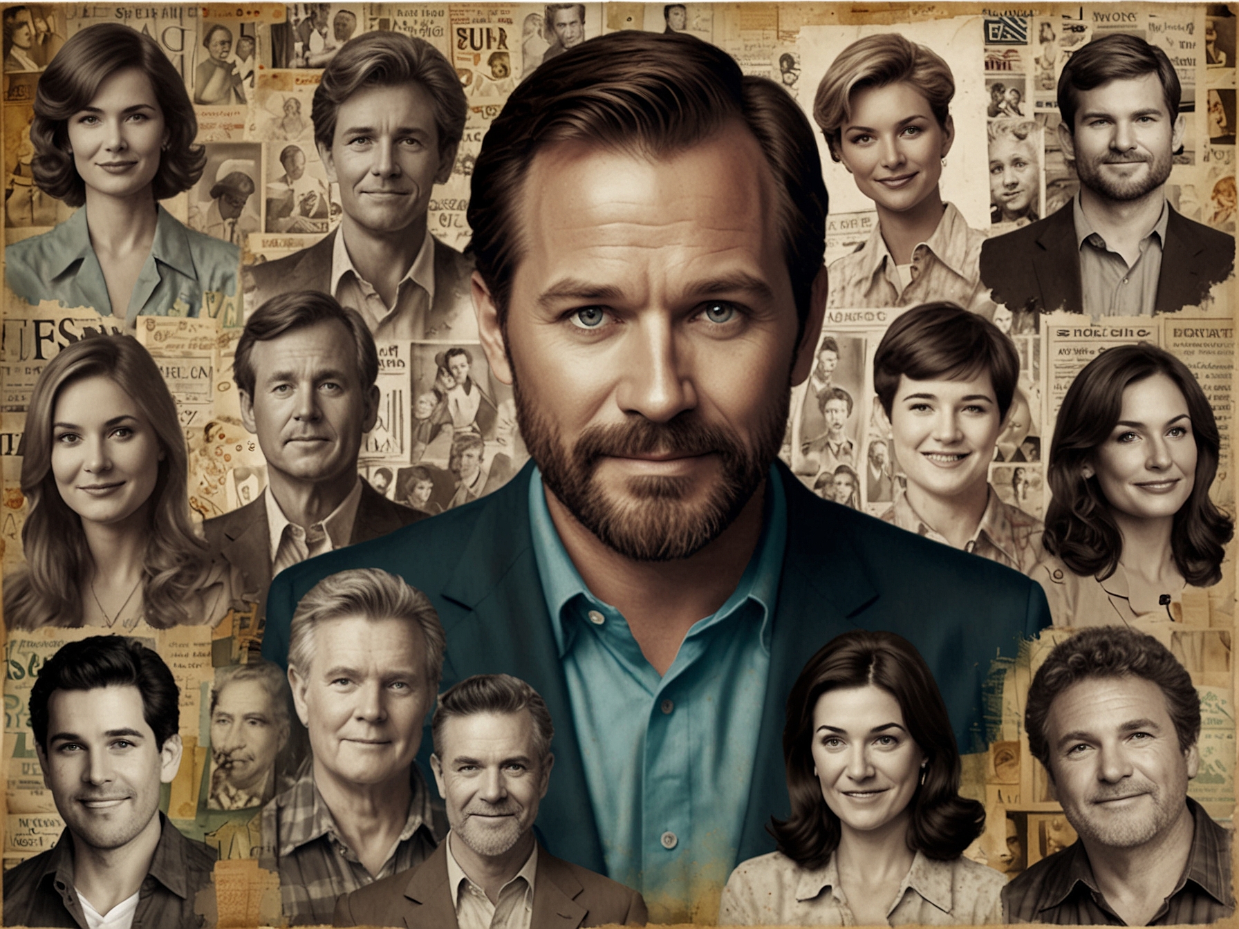 A heartfelt tribute collage featuring Paul Teal in various roles, surrounded by images of his co-stars and loved ones, capturing the essence of his vibrant spirit and career.