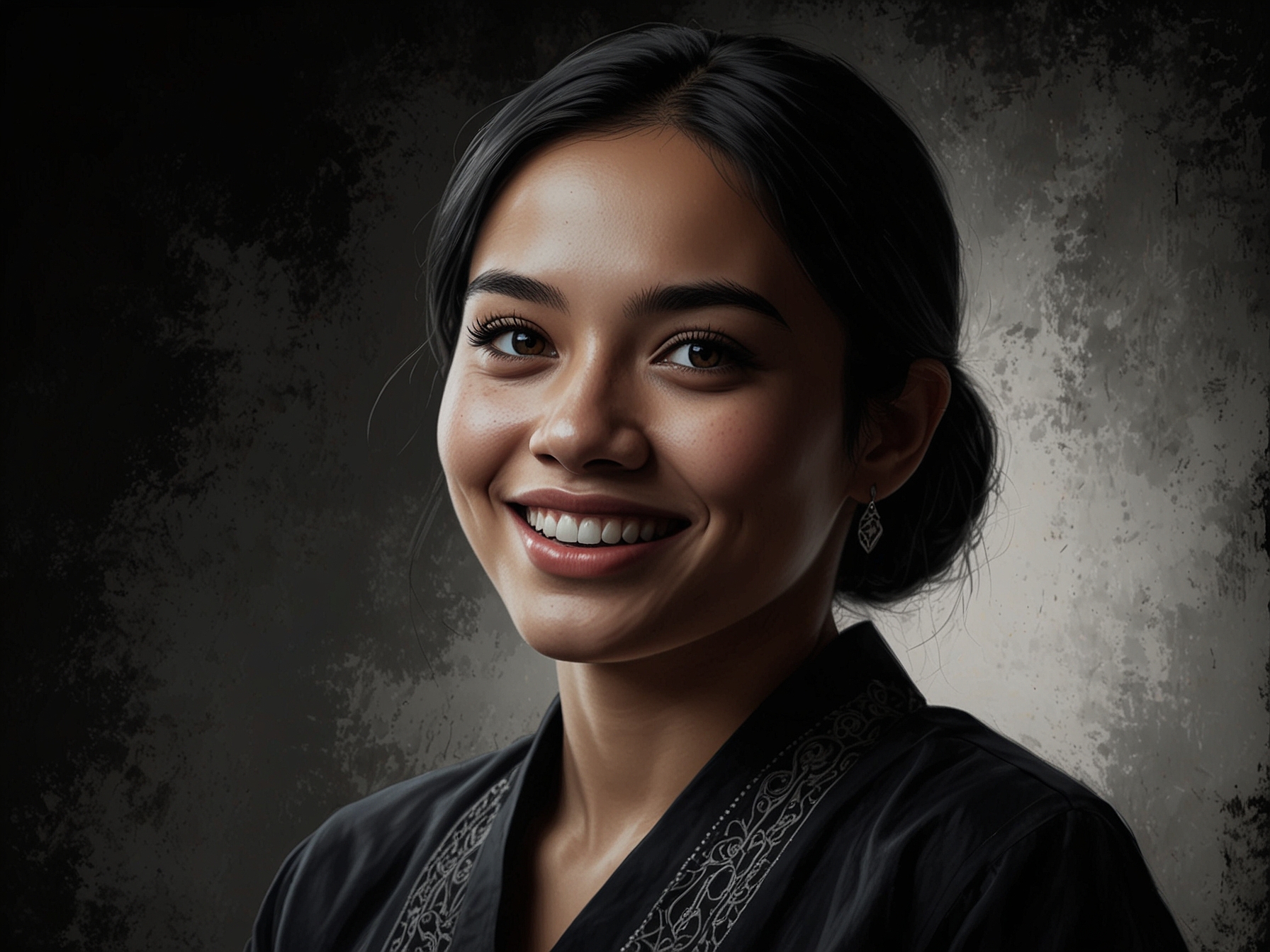 An abstract representation of light breaking through darkness, symbolizing Ria’s journey of redemption from her past with black magic to a brighter future as an online influencer.