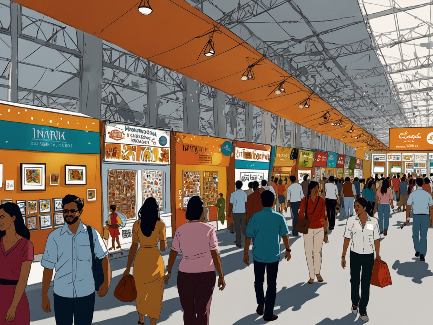 Visitors engaging with artisans at their stalls during the India International Trade Fair, highlighting the blend of creativity, cultural heritage, and entrepreneurial spirit present at the event.