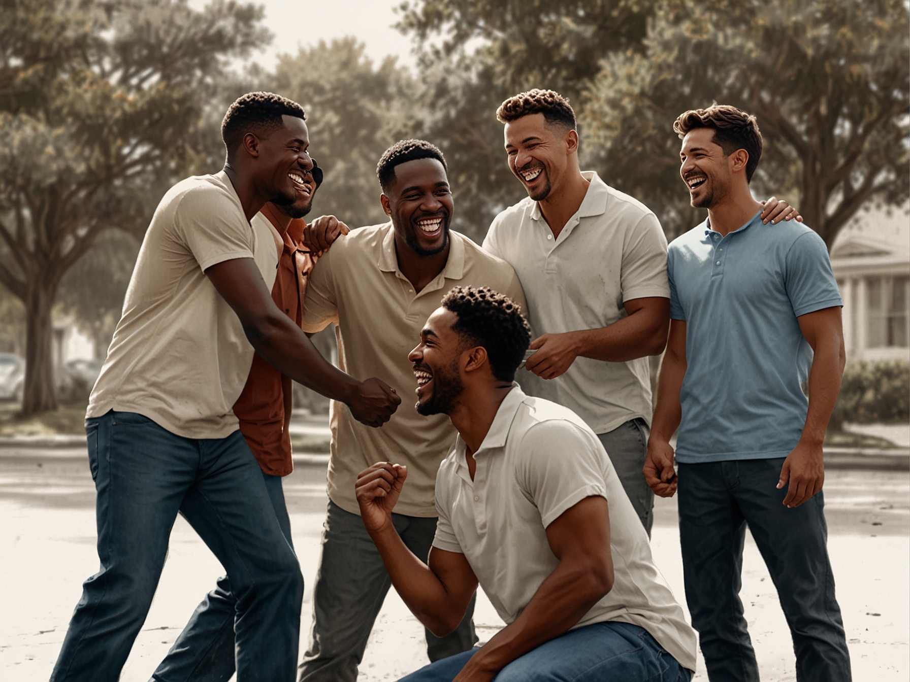 A celebratory gathering on International Men’s Day, decorated with uplifting banners and balloons, where friends and family express their appreciation for the men in their lives.