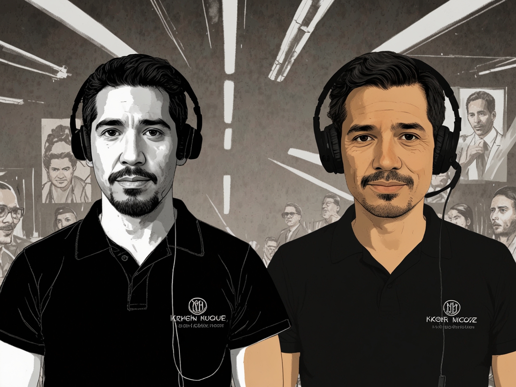 A split image showing Kiko Rivera and Dr. Antonio Muñoz Cariñanos side by side, highlighting Kiko's remarks about their physical resemblance. The backdrop features related podcast elements like microphones and headphones.