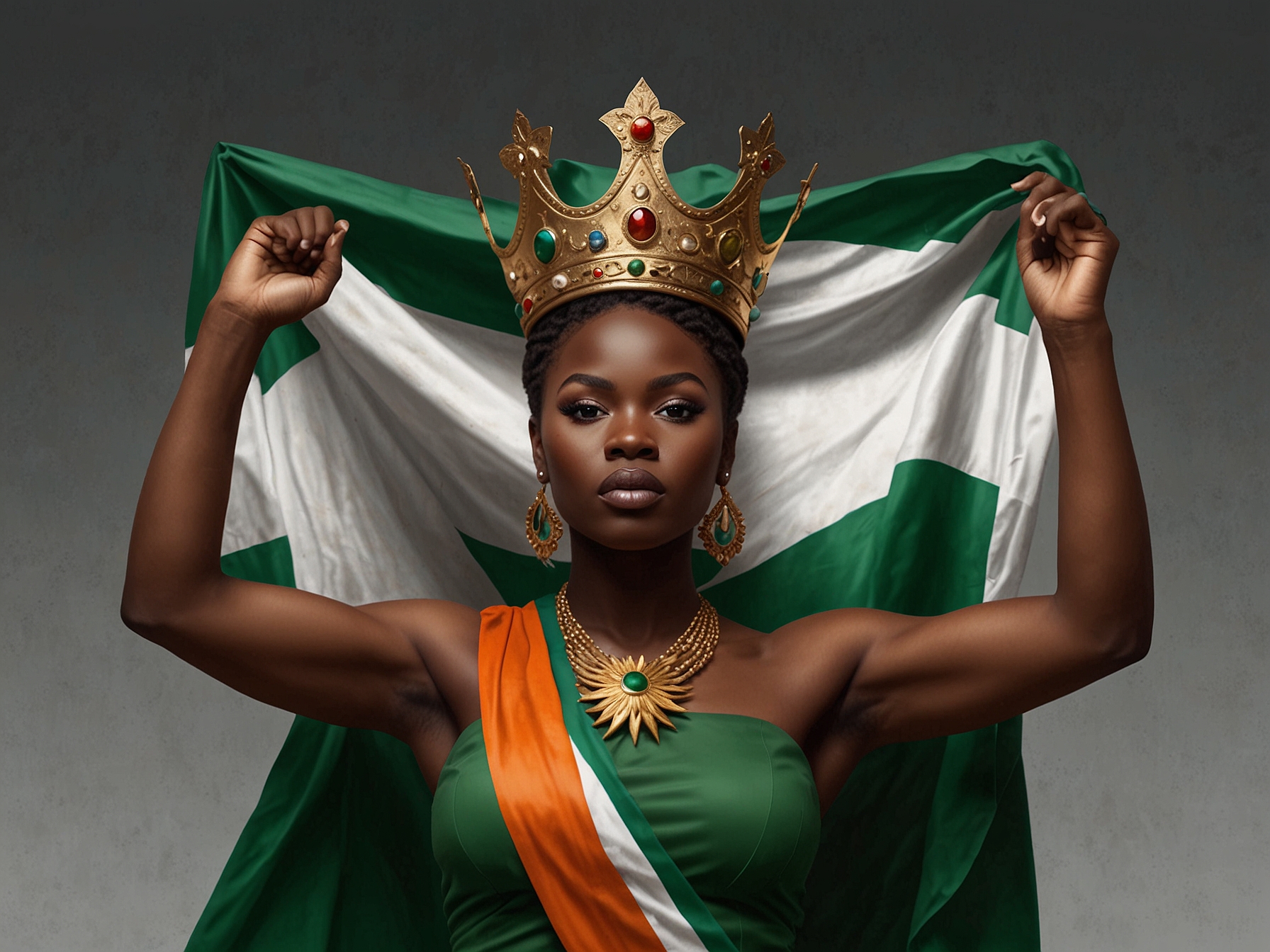 Chidimma Adetshina stands on stage during the Miss Universe pageant, showcasing her poise and confidence, with the audience captivated by her presence.