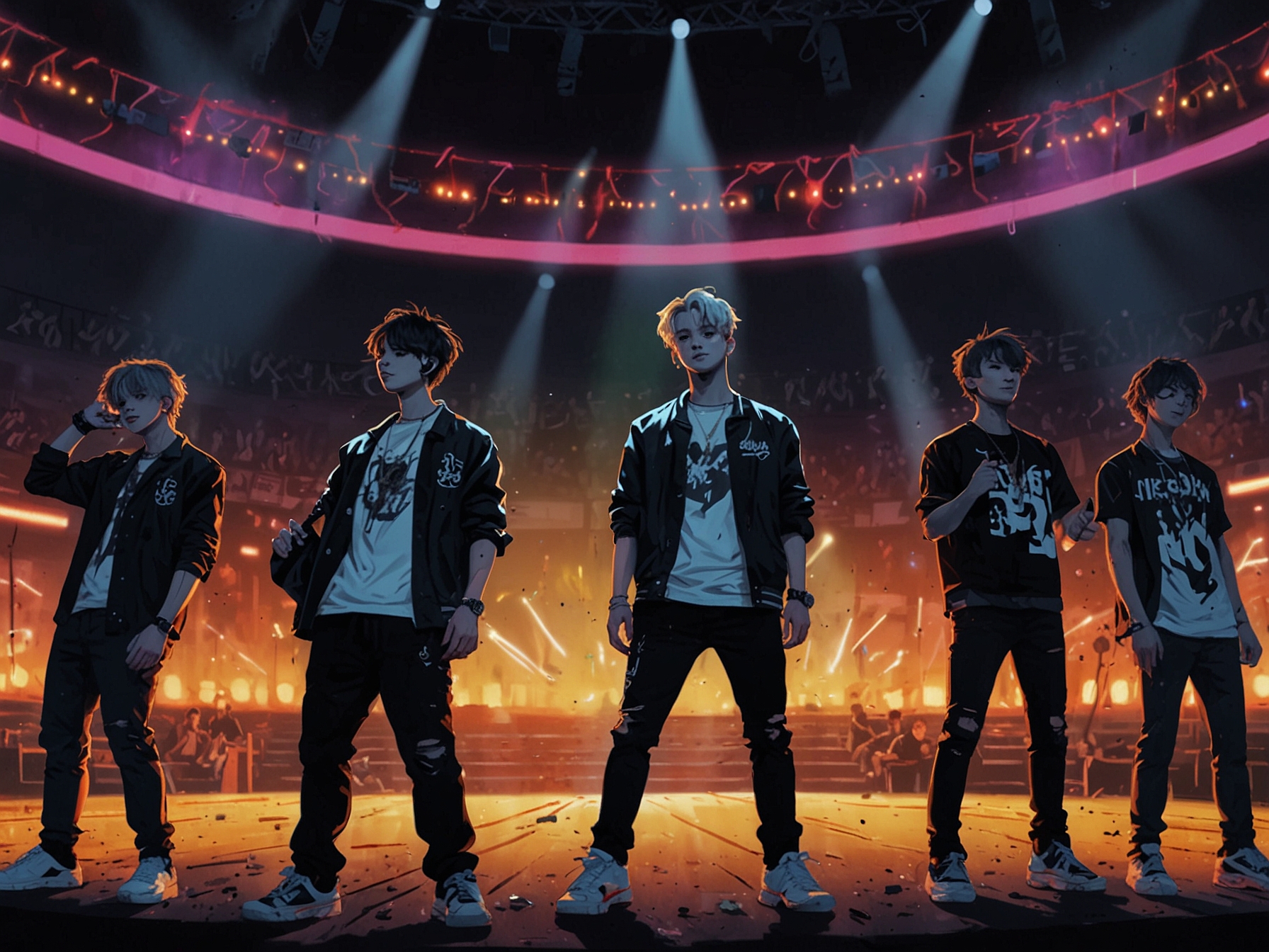 A diverse crowd of fans gathered at Estadio San Marcos, wearing Stray Kids merchandise and celebrating the group's debut concert in Peru.