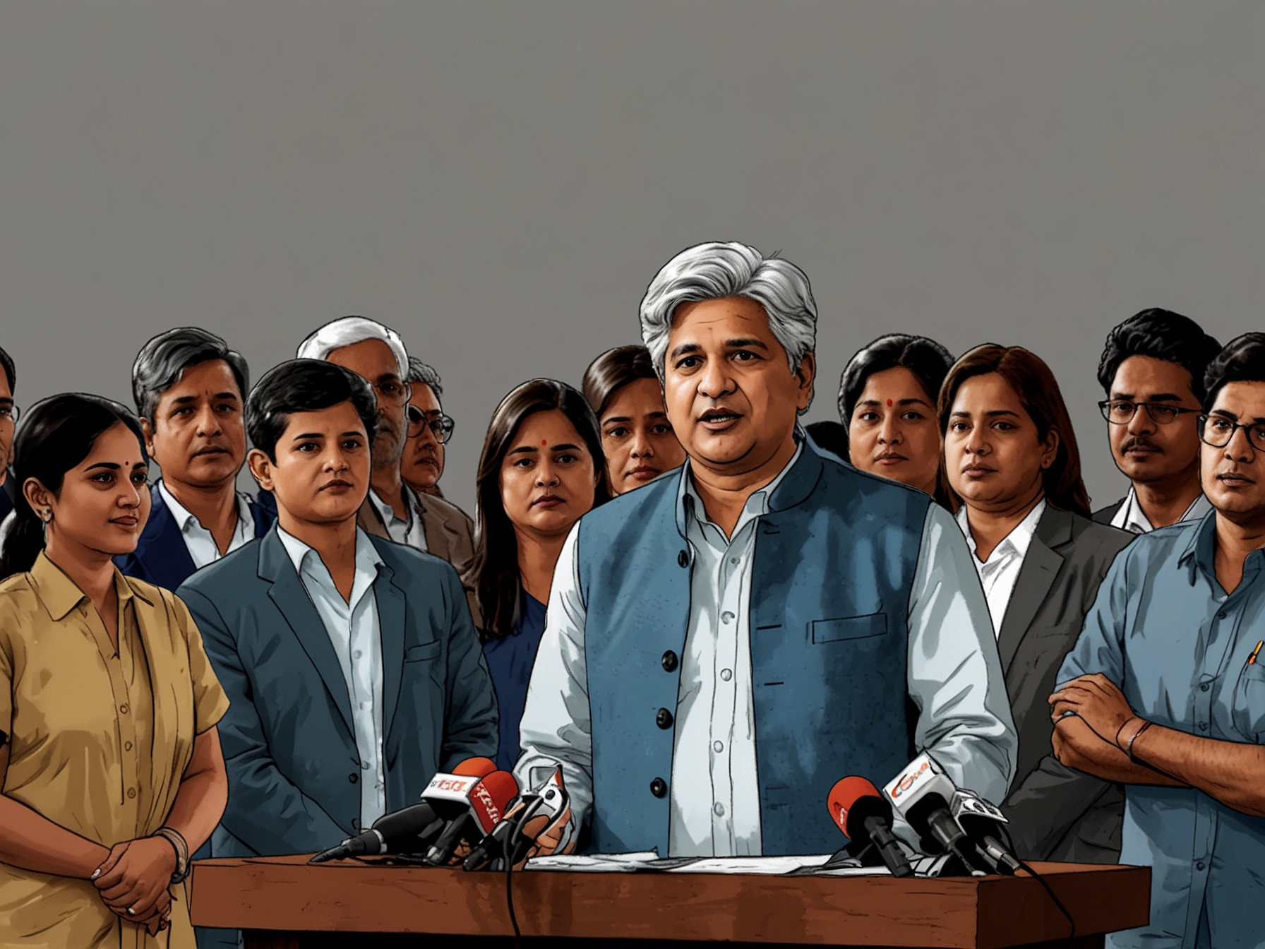 A split image showing the logos of AAP and BJP with a blurred photo of a political rally in Delhi, representing the shifting allegiances in Indian politics.