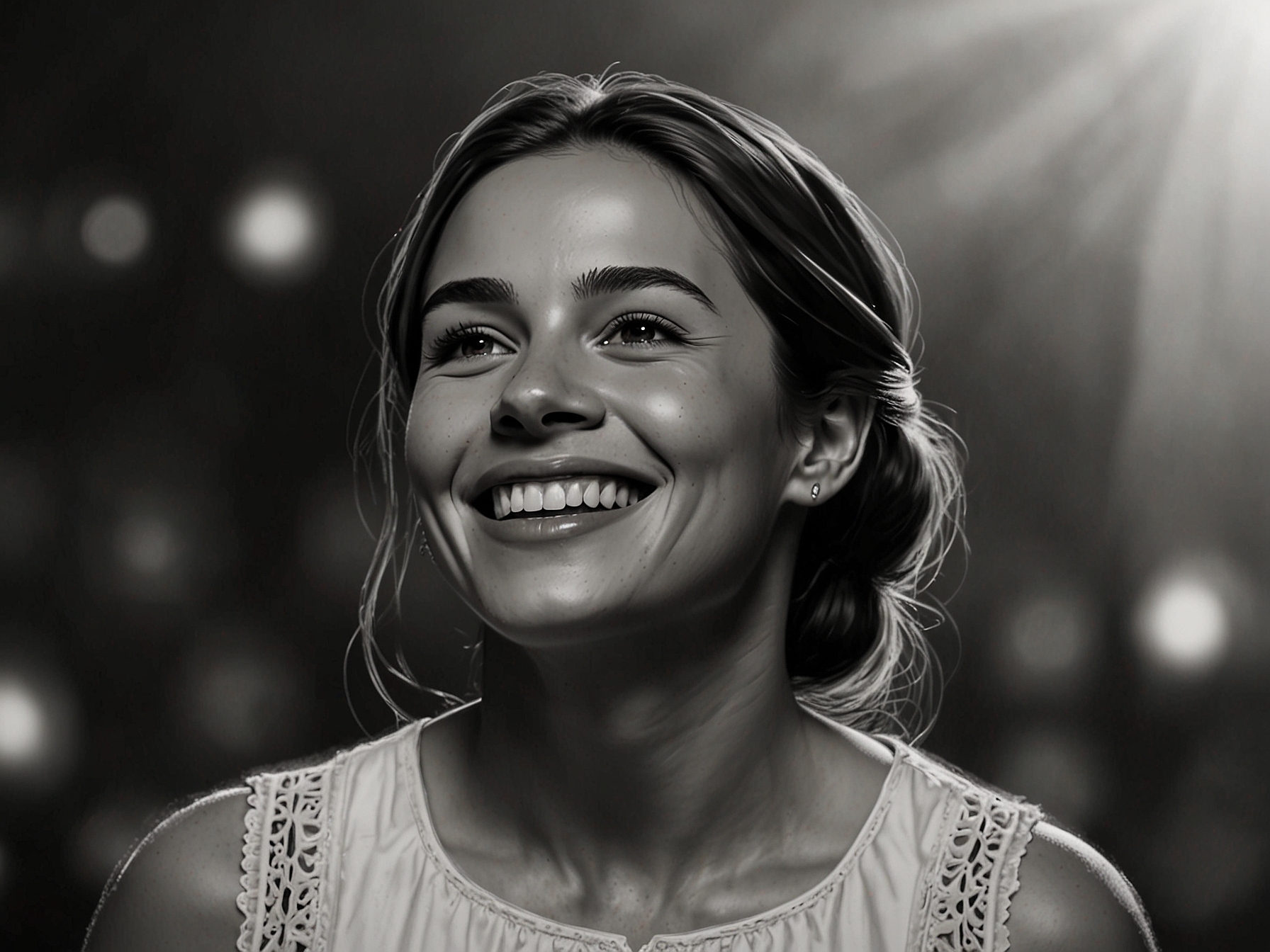 Lucía Galán smiling on stage during a heartfelt performance, radiating strength and hope after her recovery journey from pancreatic surgery.