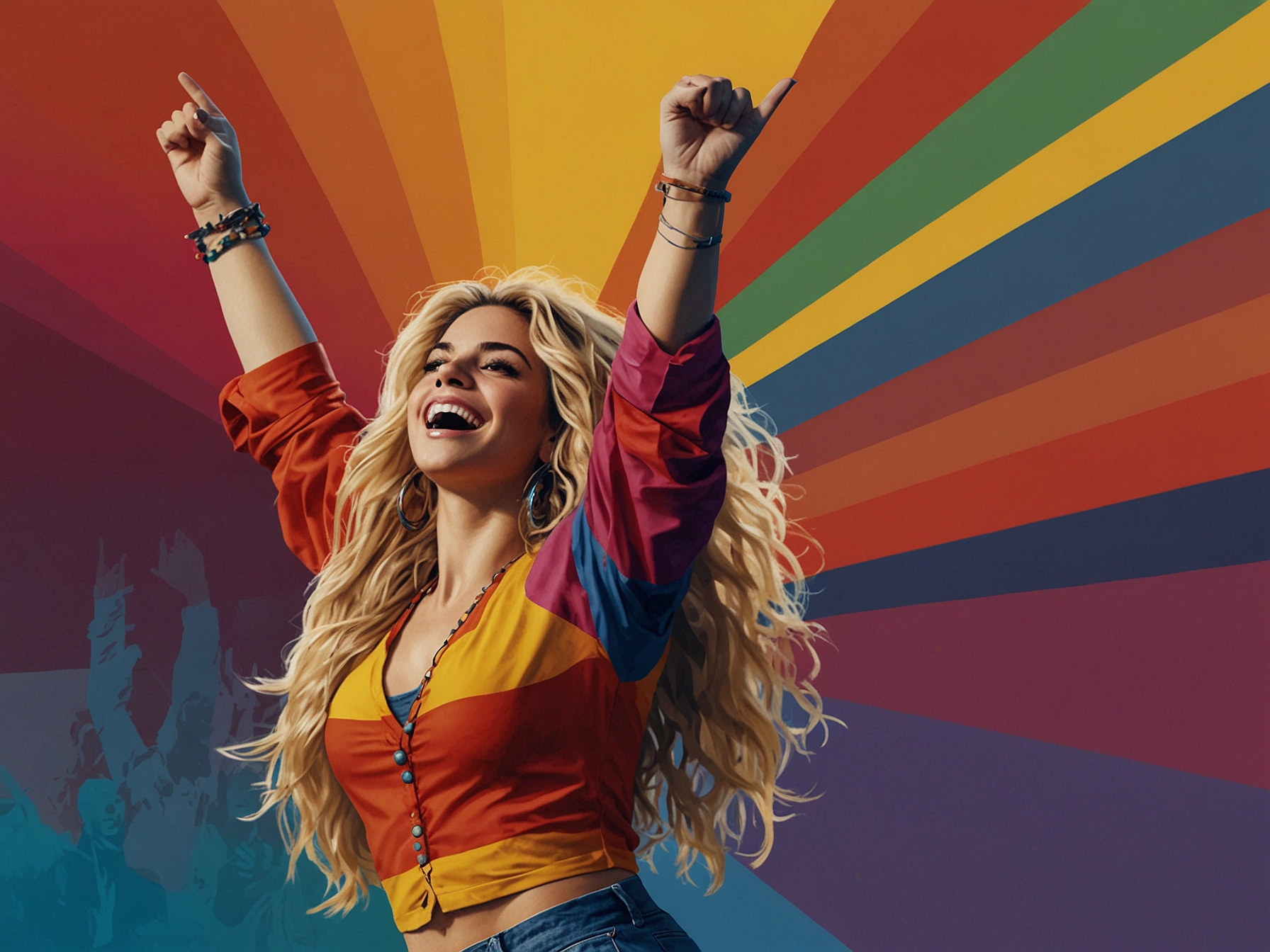A dynamic scene of Shakira at a rehearsal, showcasing her interaction with Dytto, demonstrating mentorship and creativity in dance, as they prepare for an upcoming tour.