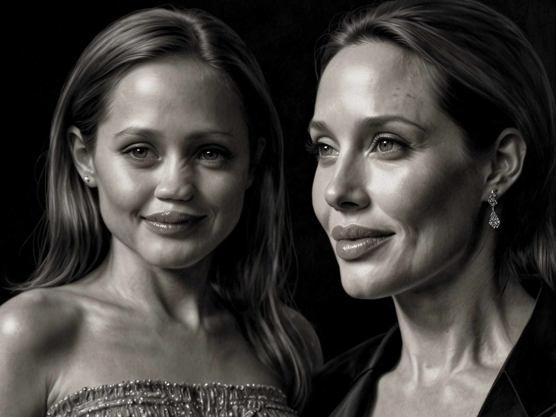 The stunning Ray Dolby Ballroom filled with guests; Angelina Jolie in a shimmering gown stands proudly beside her son Knox, who wears a sleek tuxedo, both exuding elegance.
