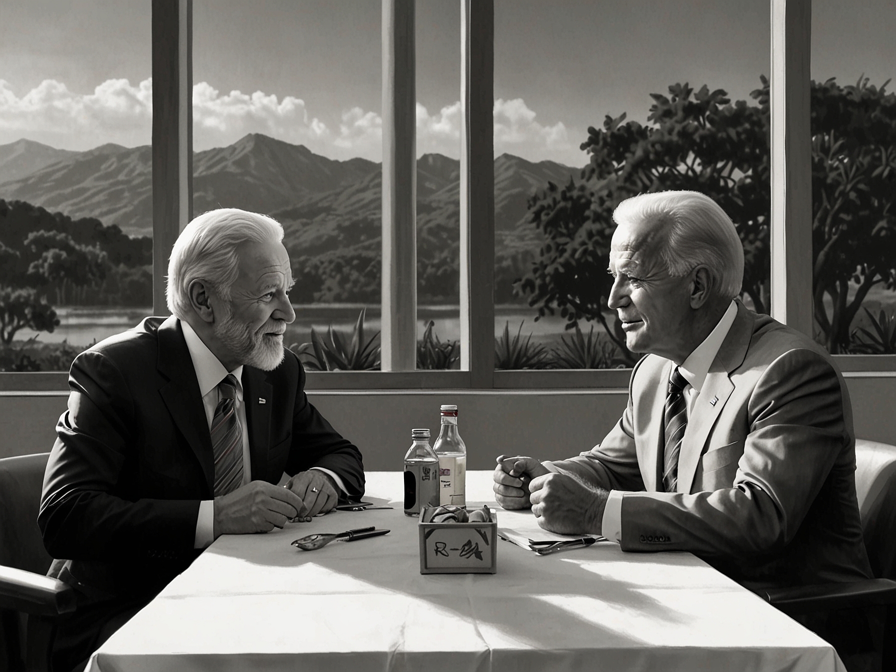 An artistic representation of the Amazon rainforest, lush and vivid, symbolizing the importance of environmental preservation discussed by Biden and Lula. The rainforest is depicted under a bright blue sky, underscoring its critical role in combating climate change.
