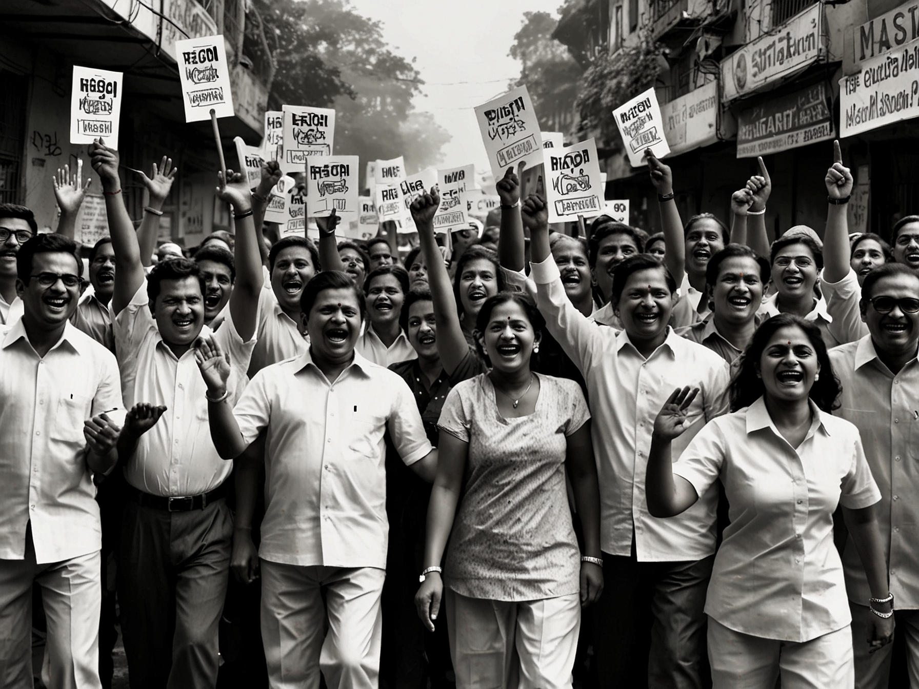 An intense debate scene among candidates from BJP, Shiv Sena, and NCP, highlighting the competition and the stakes involved in the electoral battle for Maharashtra.