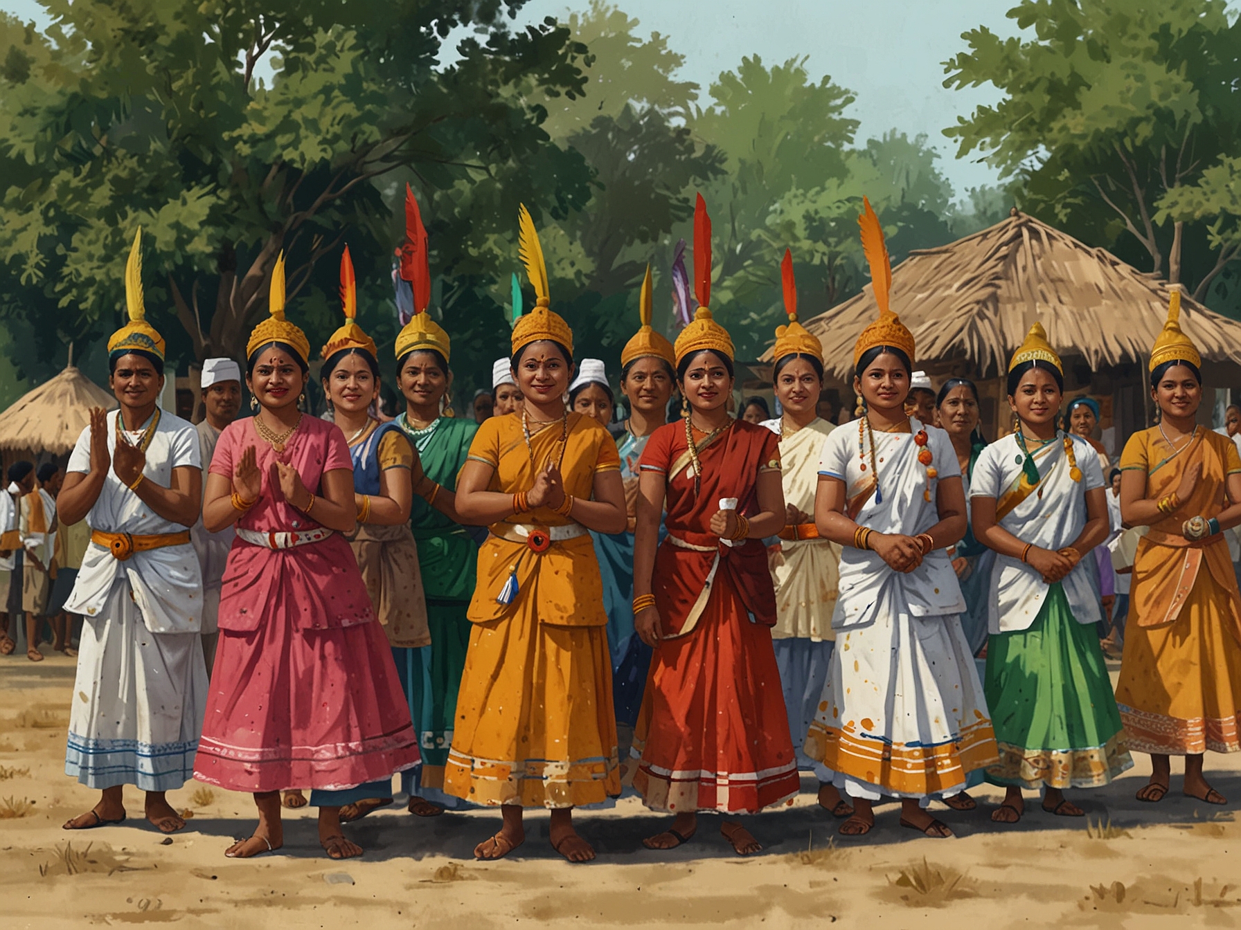 An artistic depiction of the landscape of Karimganj, now named Sribhumi, featuring lush greenery, local monuments, and a backdrop of the rich cultural heritage of the region, aiming to visualize the community's aspirations.