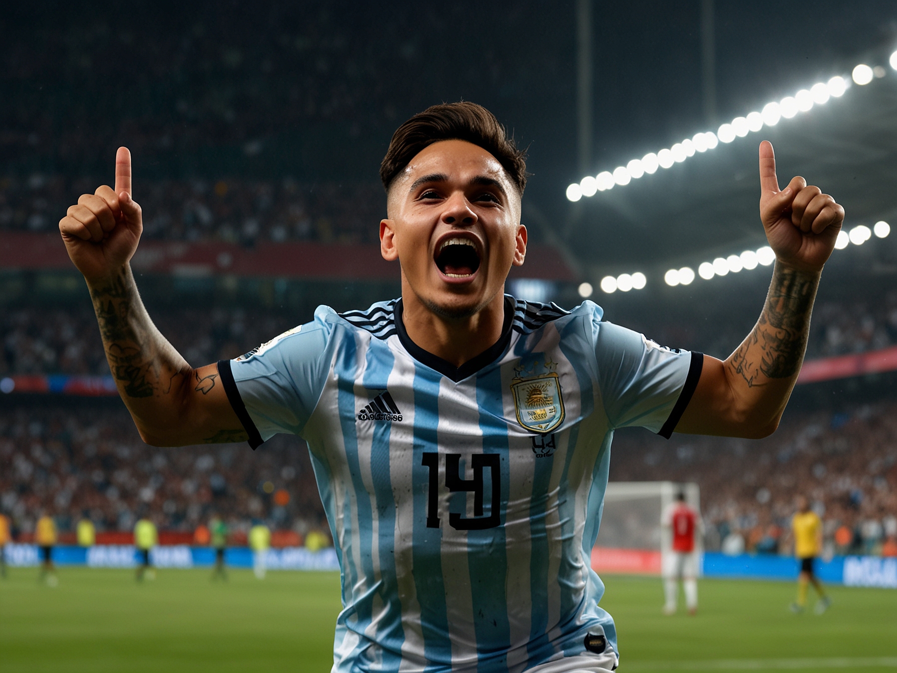 Lionel Messi embraces Lautaro Martinez after his goal during the World Cup qualifier, encapsulating the spirit of teamwork and celebration in Argentine football.