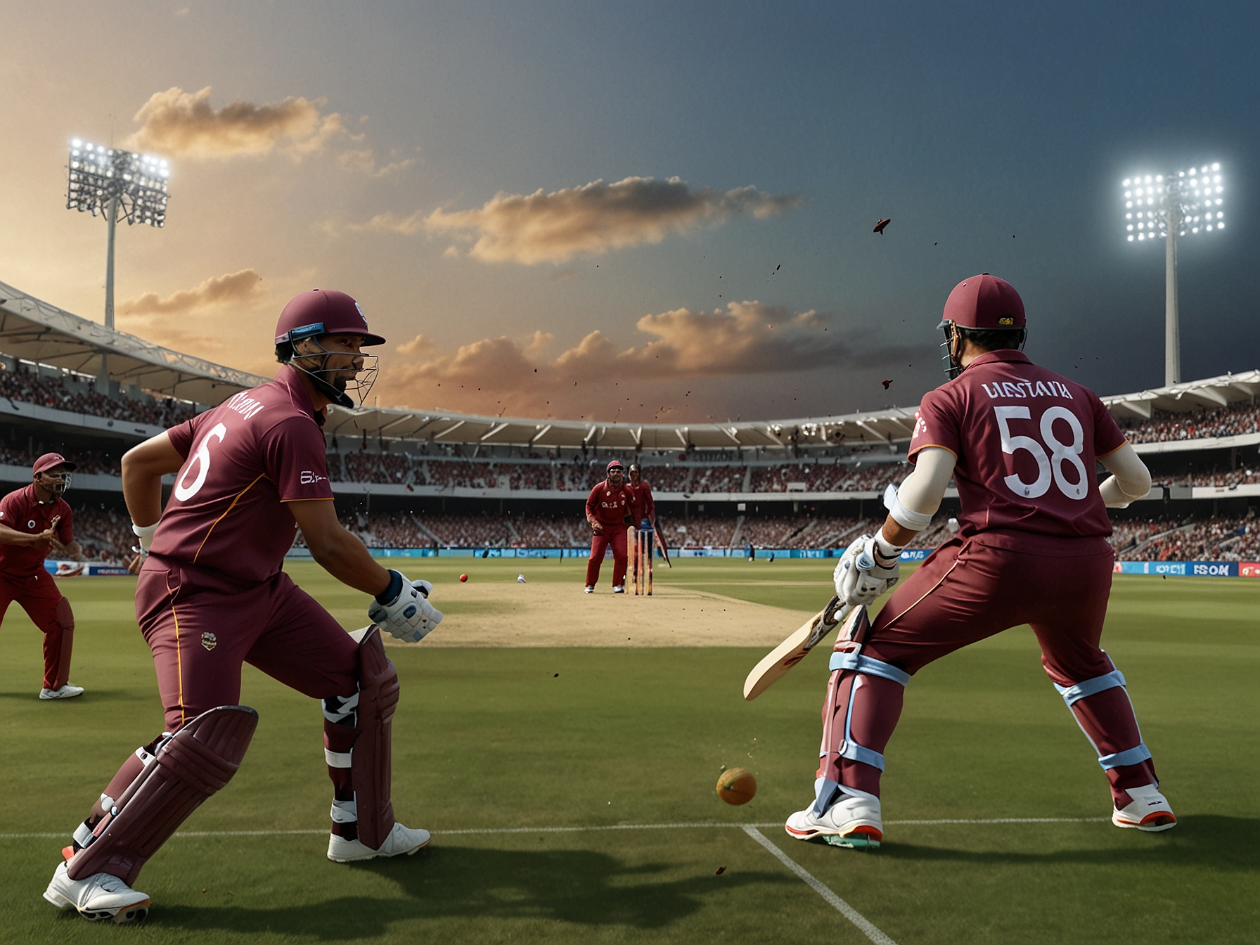 A dynamic scene from the T20 qualifiers, highlighting players in intense gameplay, with vibrant stadium lights and passionate spectators, embodying the excitement of cricket.
