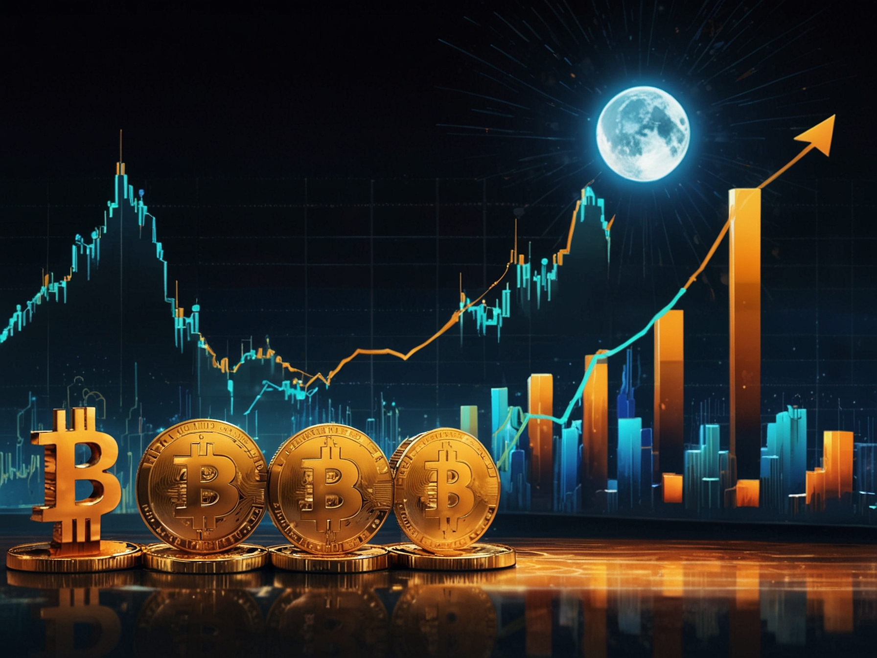 An illustration showing a rising Bitcoin graph with the price exceeding $94,000, alongside images of Donald Trump and cryptocurrency symbols to represent market excitement.
