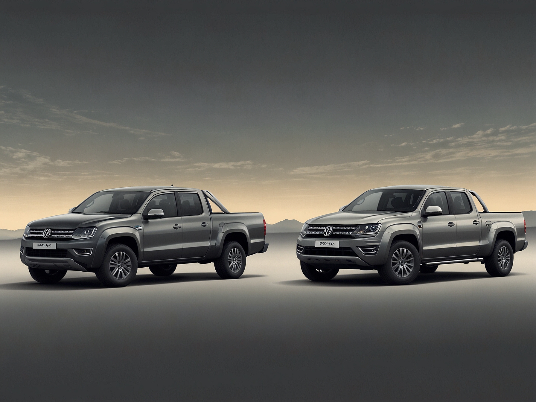 A comparison image showcasing the old Volkswagen Amarok alongside the new model based on the Ford Ranger, highlighting design differences and modern features.