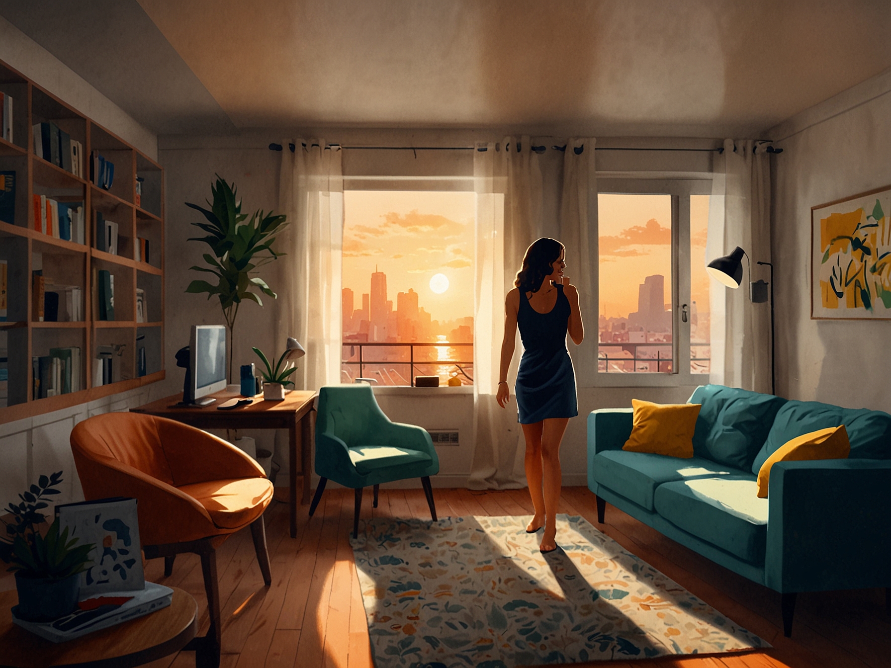 Marina Moschen organizing her new space while Emília Sauaia captures the moment with her camera, illustrating the couple's shared passion for creativity and each other.