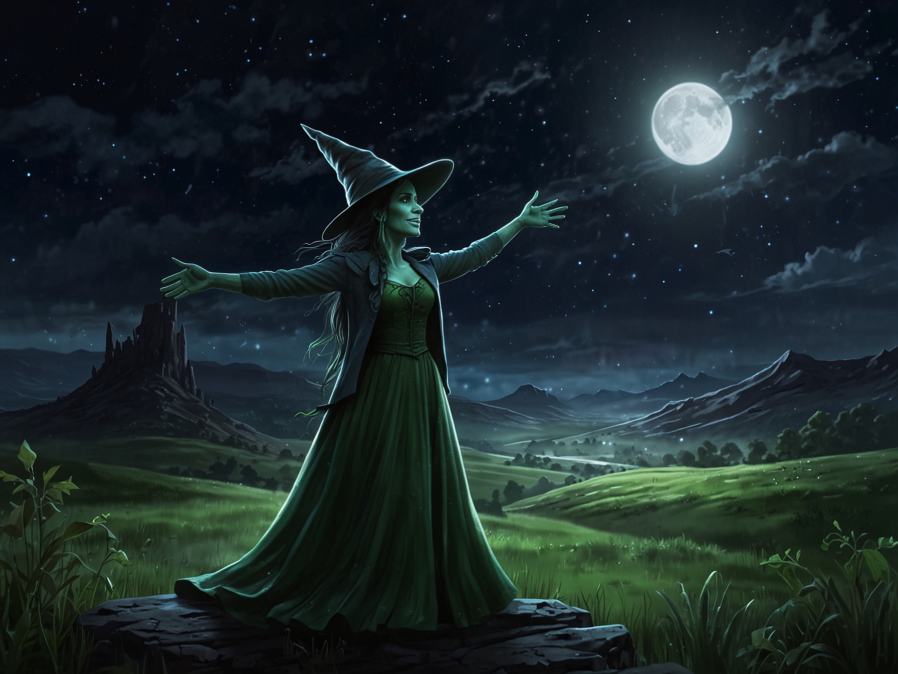 The lush, fantastical world of Oz comes alive with vivid colors, fantastical creatures, and breathtaking scenery that immerses viewers in the story's enchanting atmosphere.