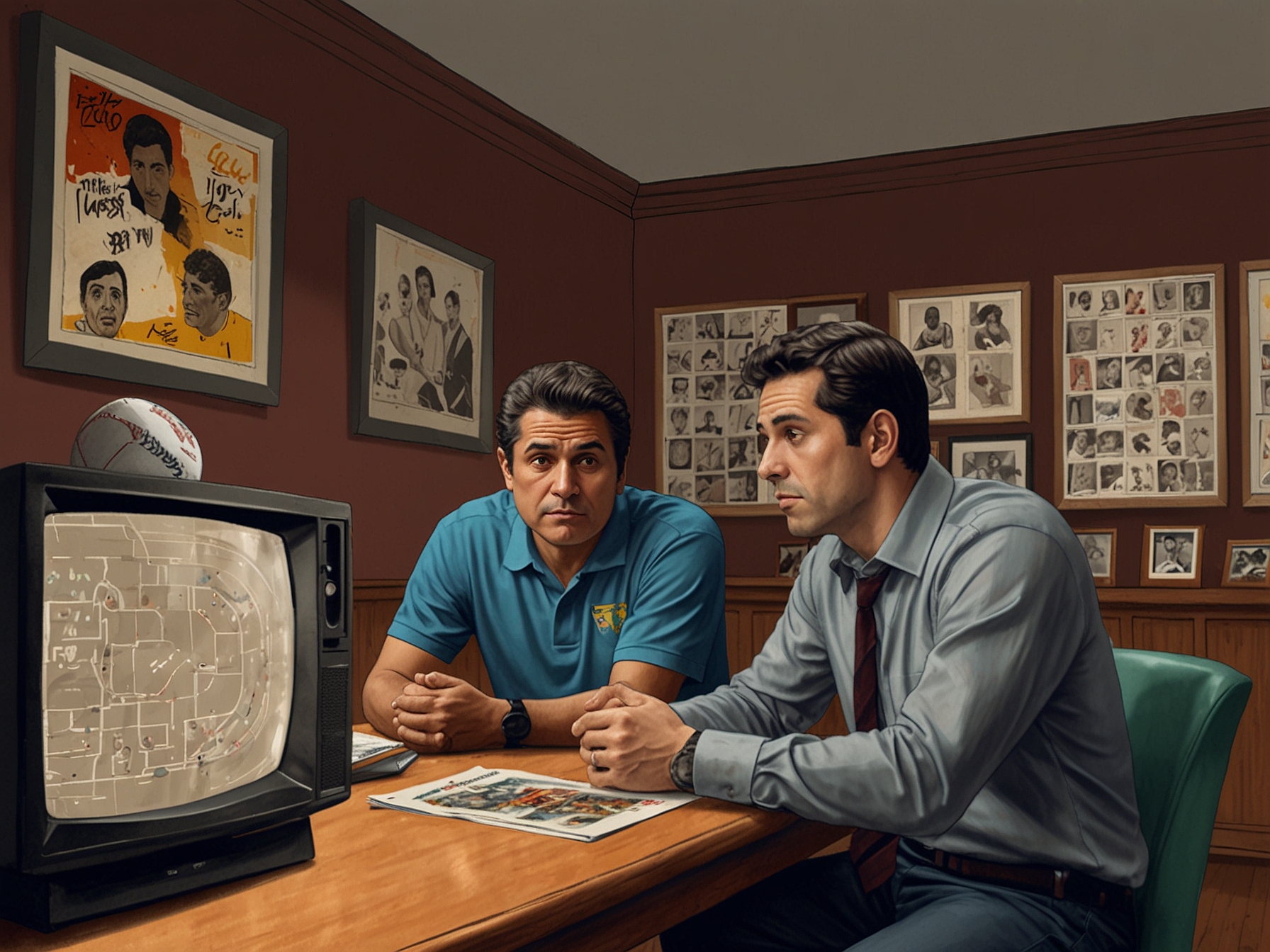 An emotional scene of a group of friends watching 'El Loco y El Cuerdo' together, laughing and crying, showcasing the show's ability to connect people through shared experiences.