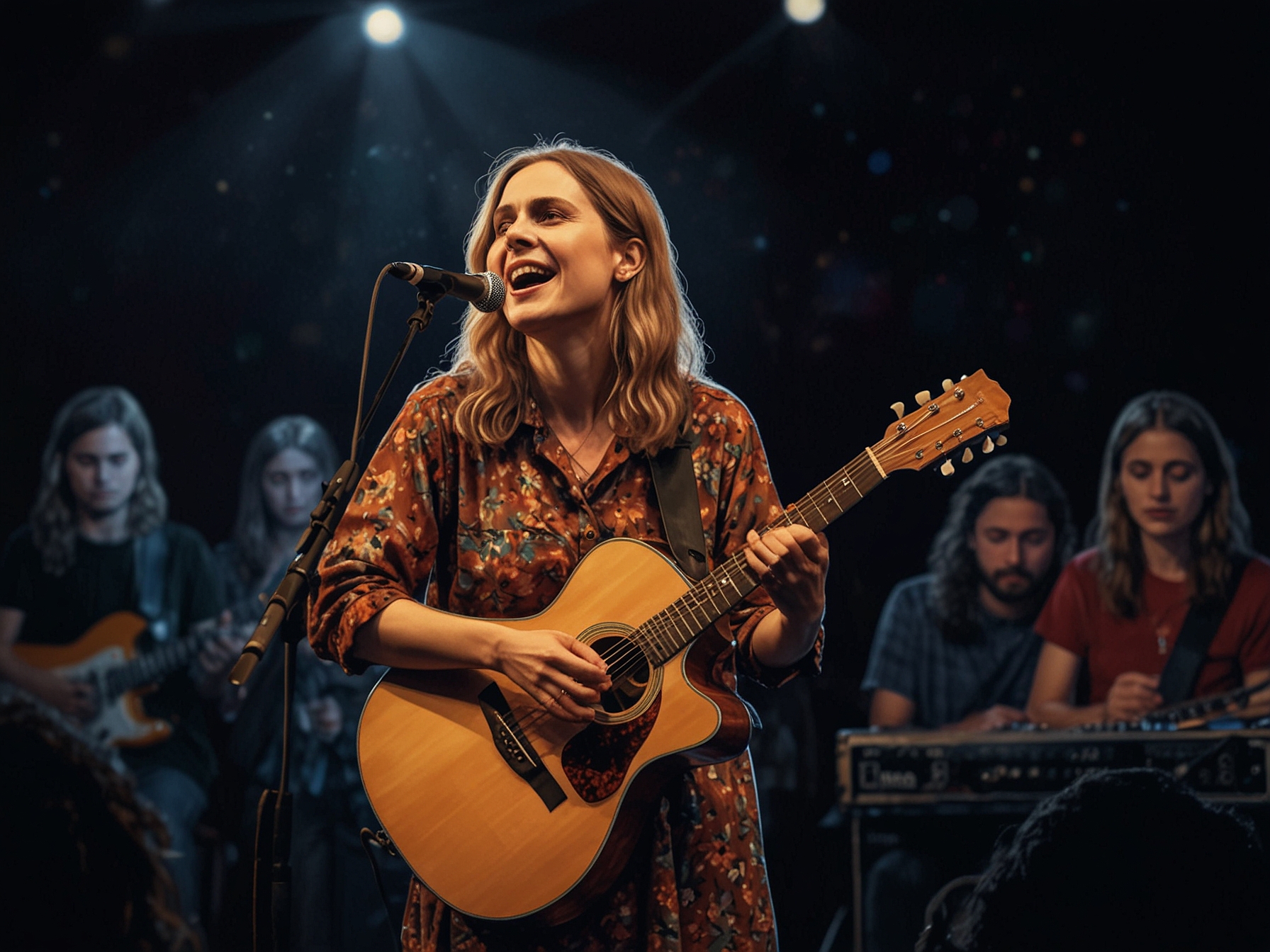 Paula García from Sobrenadar performs as the opening act, bathed in soft, ethereal lighting, setting a dream pop vibe before Juana Molina takes the stage.