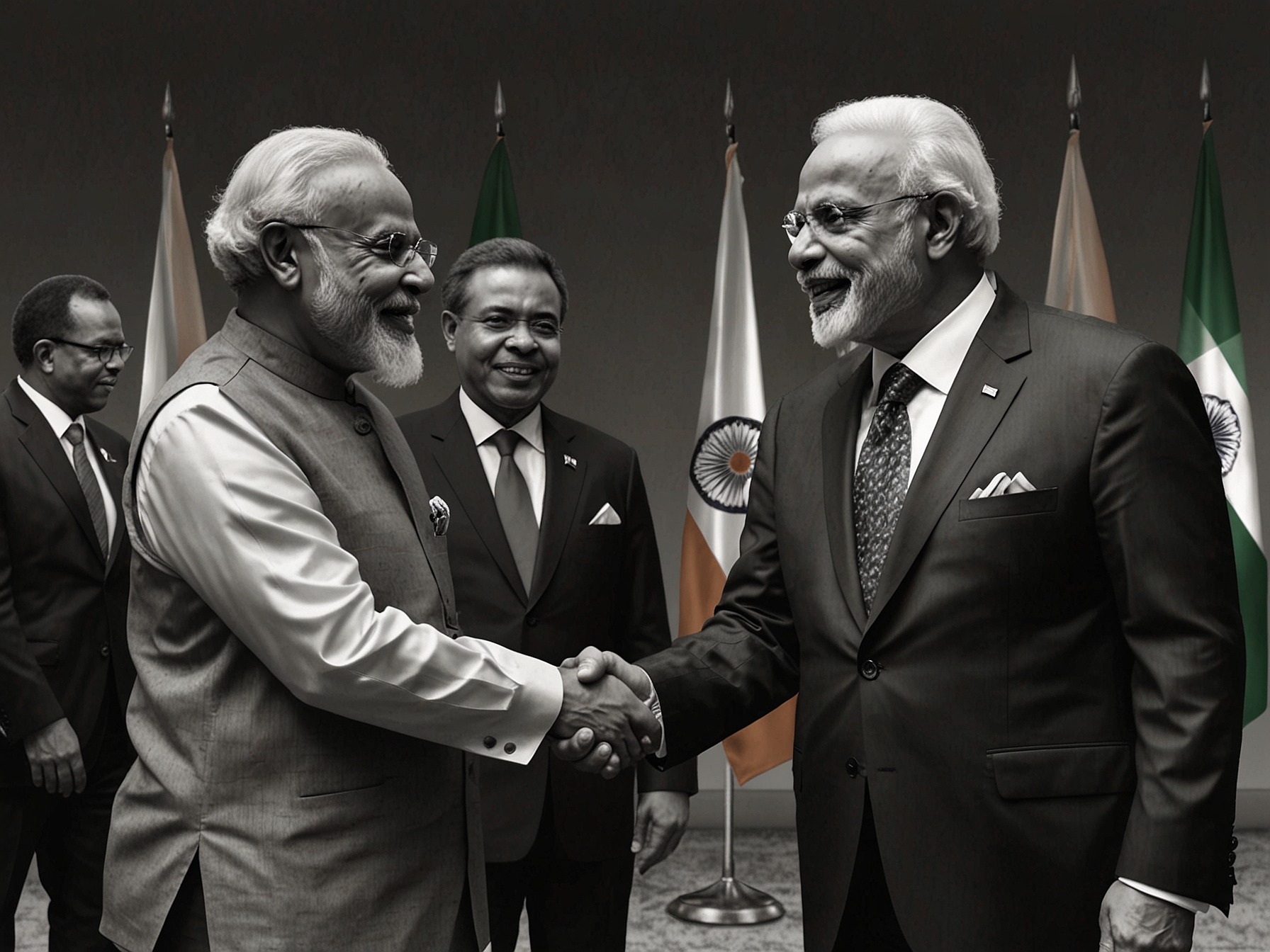 An engaging photograph displaying Prime Minister Modi receiving the Honorary Order of Freedom of Barbados Award from Prime Minister Mia Mottley, symbolizing strengthened ties between India and Barbados.