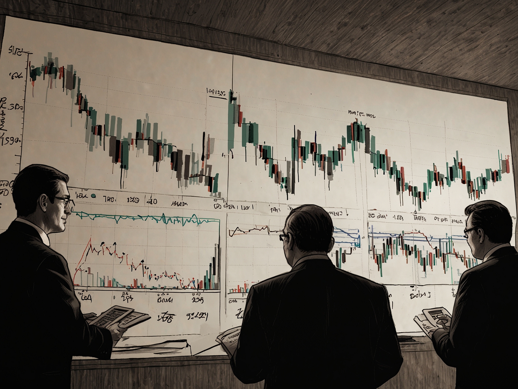 A close-up of a worried investor staring at a computer screen displaying the plummeting prices of Adani's dollar bonds, symbolizing uncertainty in financial markets.