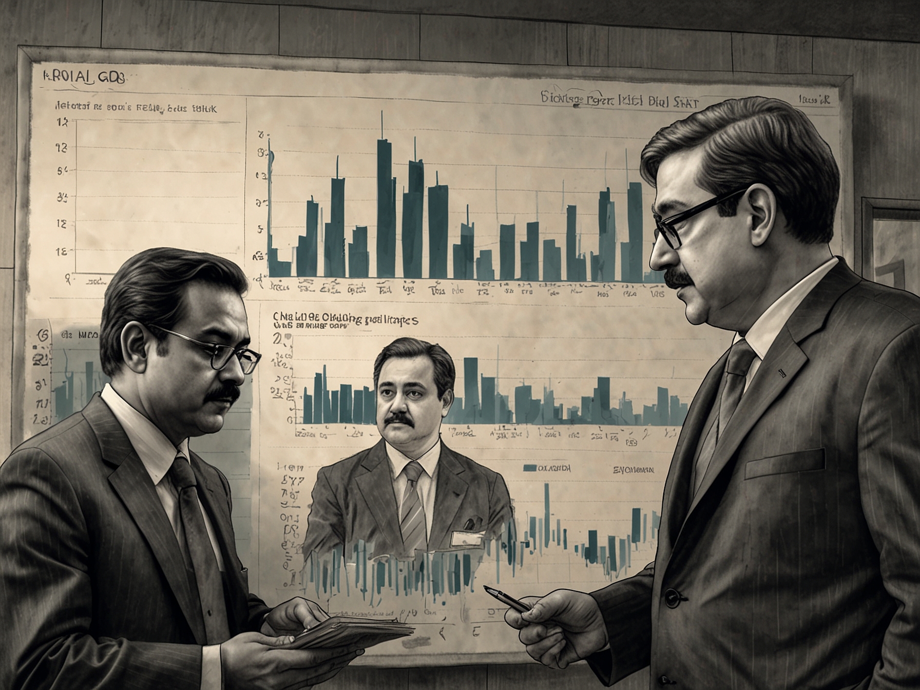 An illustration of a corporate office with a looming shadow, representing the impact of corporate fraud and the emotional toll on investors amidst allegations against Adani's leadership.