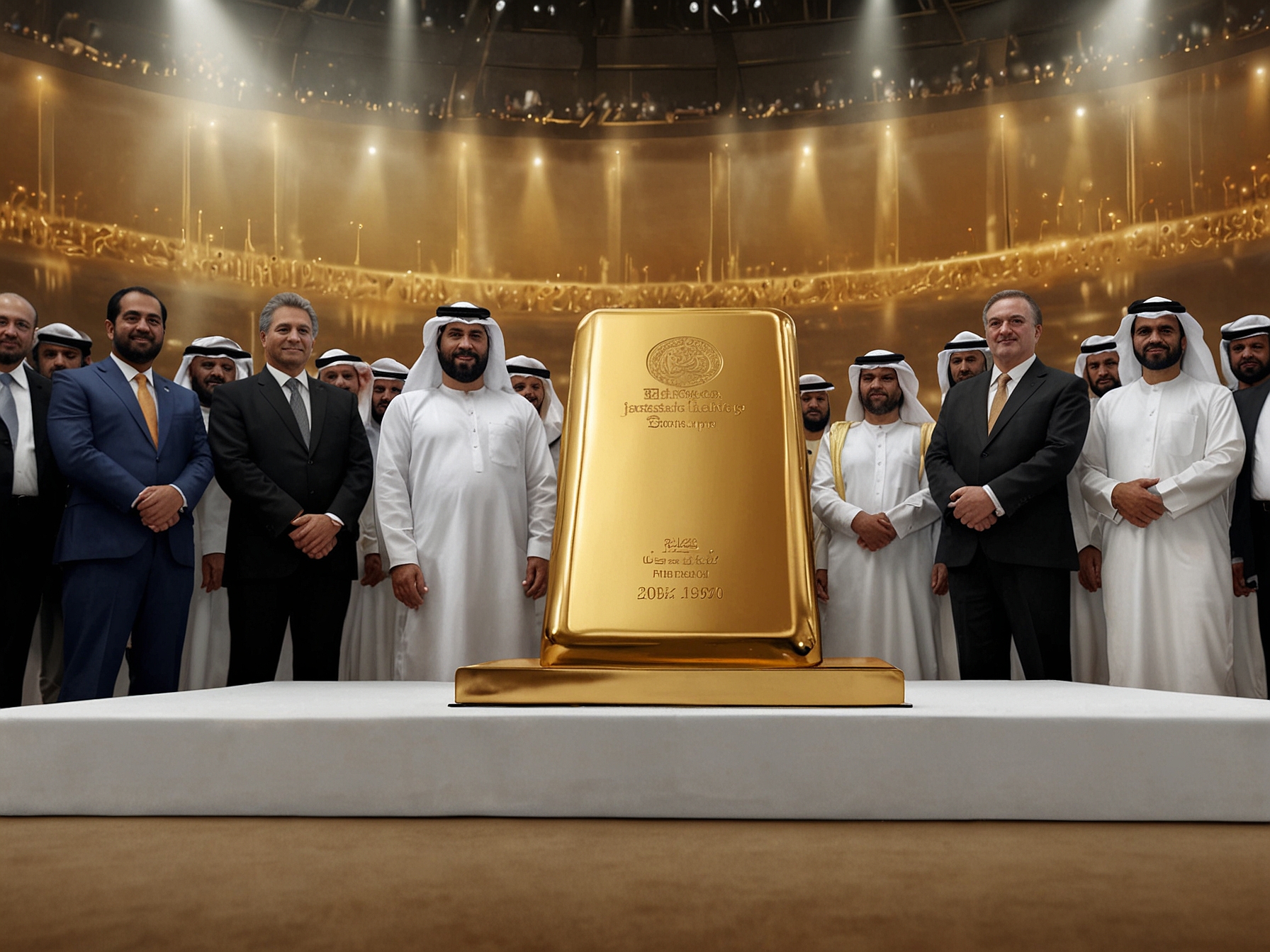 A panoramic view of the Jaffza One Convention Center in Dubai, bustling with attendees celebrating the Guinness World Record achievement, highlighting the event's significance for the UAE.