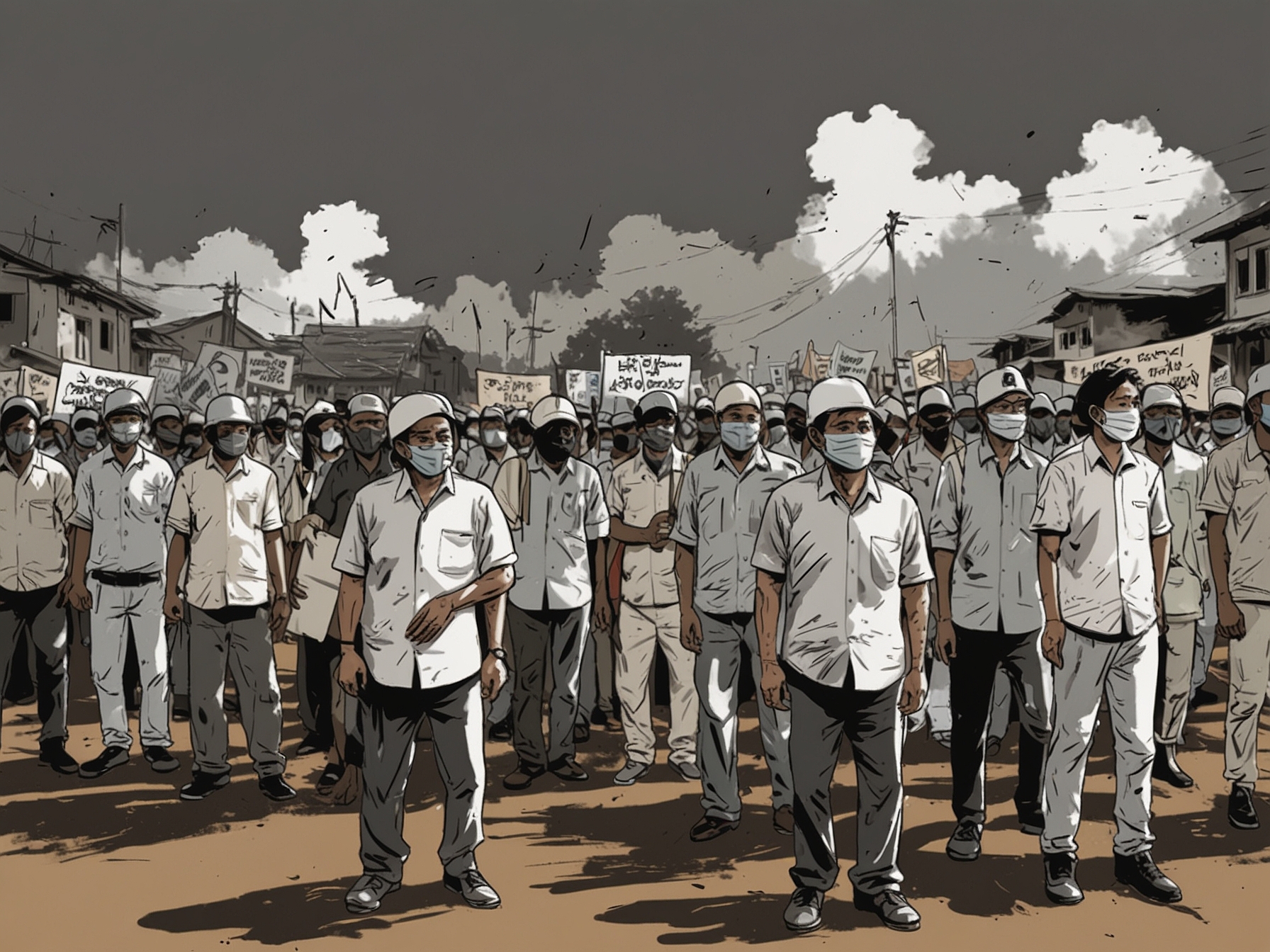 An image of Manipur's landscape, contrasted with a somber gathering of families affected by violence, symbolizing the emotional toll on the local community.