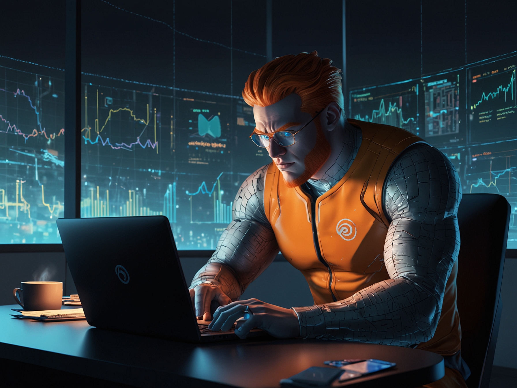 An illustration showing a developer working on a laptop, exploring Android 16 features, with visualizations of speed, security, and user interface improvements in the background.