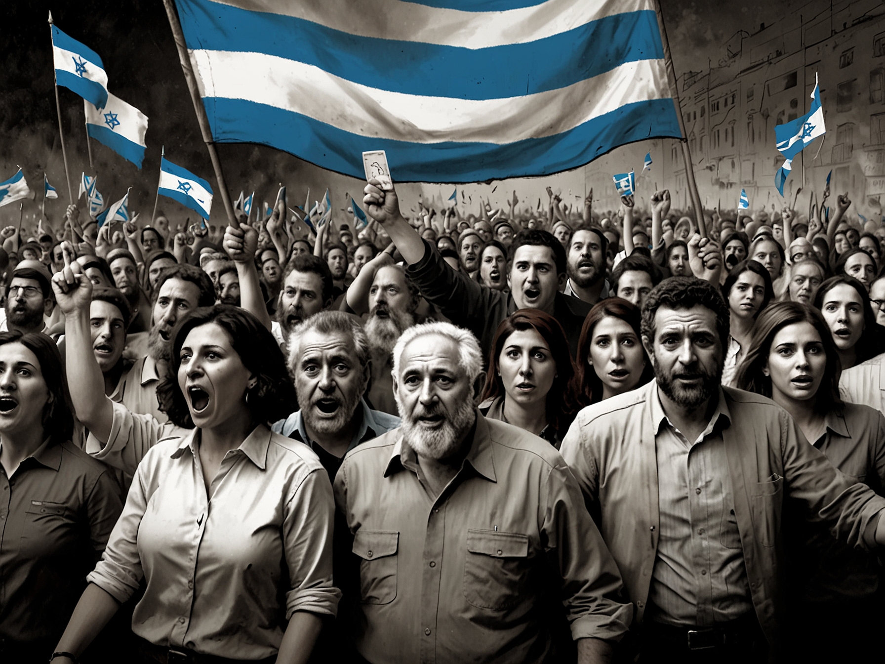 A portrait of Mauro Berenstein, the newly elected president of the DAIA, standing confidently amidst a crowd, symbolizing hope and challenges in community leadership.