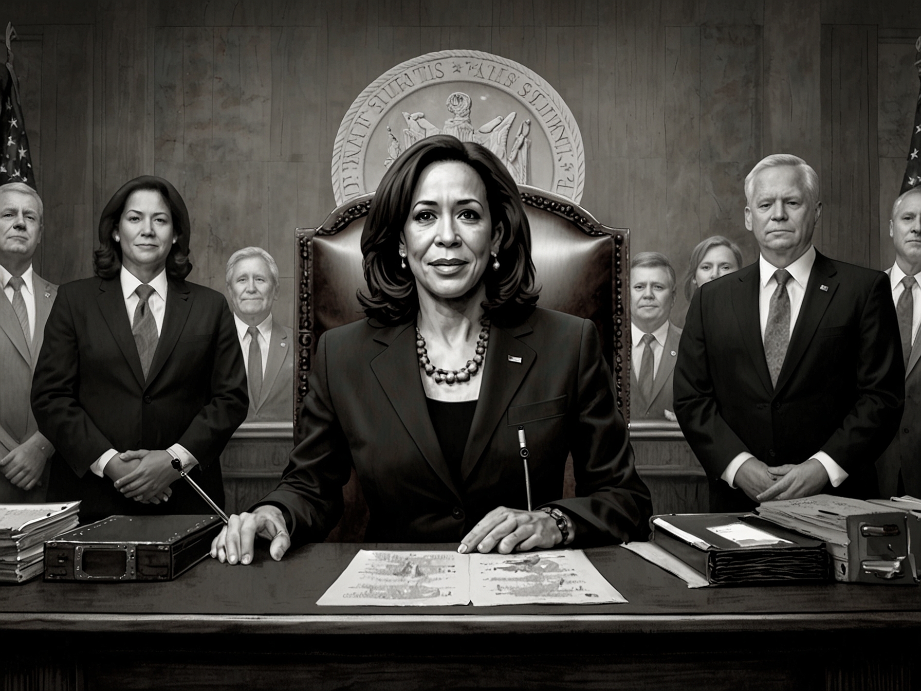A tense scene in the Senate chamber, depicting Democrats strategizing and debating over judicial appointments, with a clock showing time running out to stress urgency.