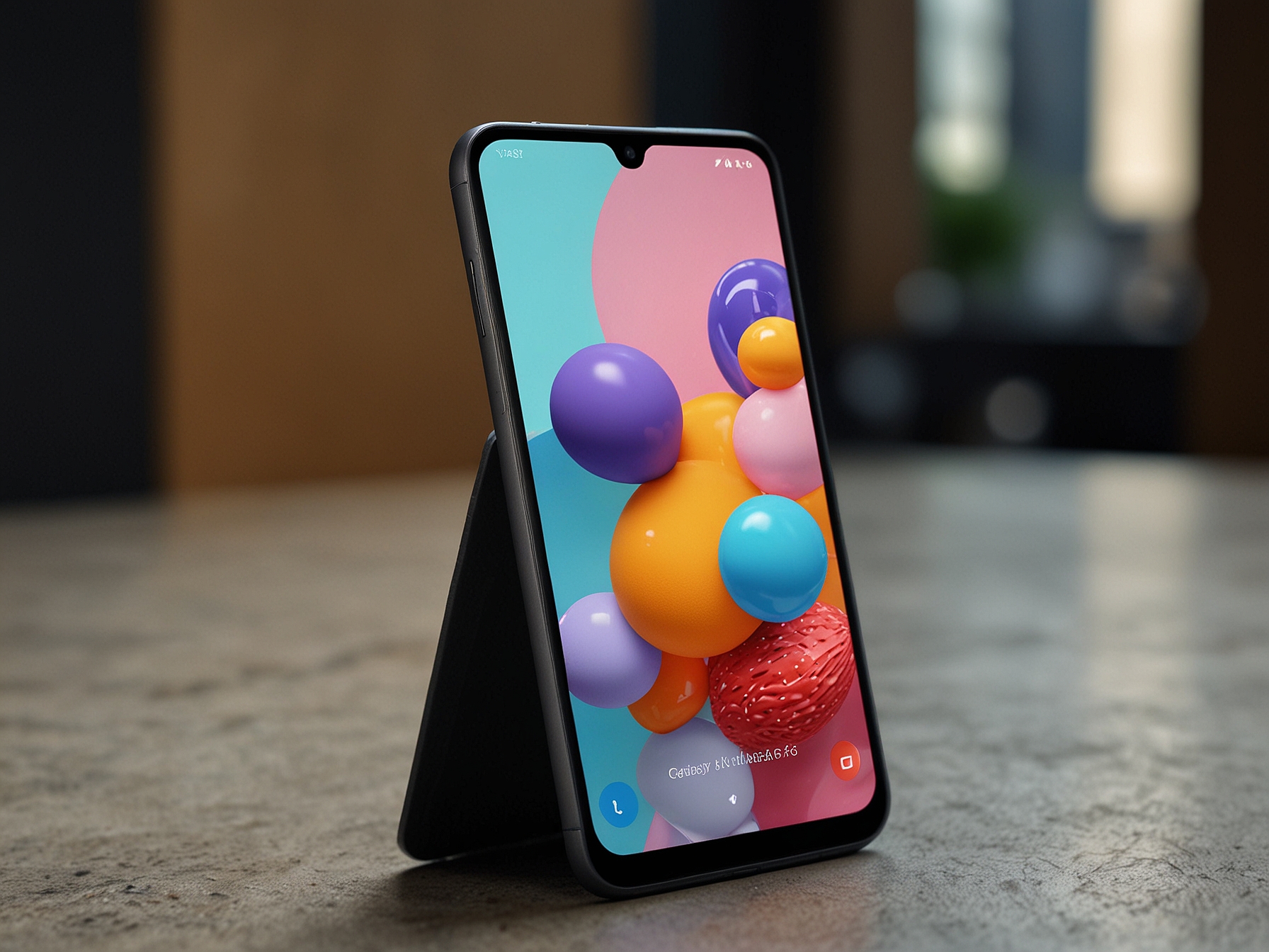 A close-up of the Samsung Galaxy A14 5G showcasing its vibrant display, sleek design, and camera features against a modern backdrop.