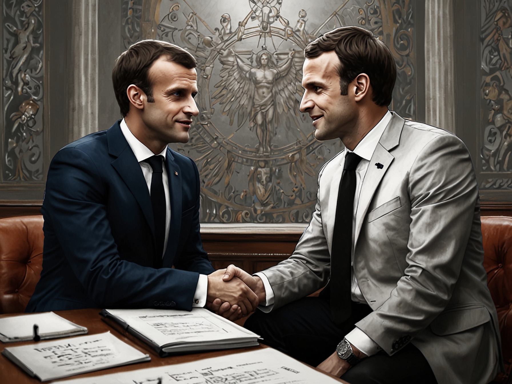 A meeting between Emmanuel Macron and Gabriel Boric at La Moneda, representing a historic alliance for artificial intelligence and innovation.