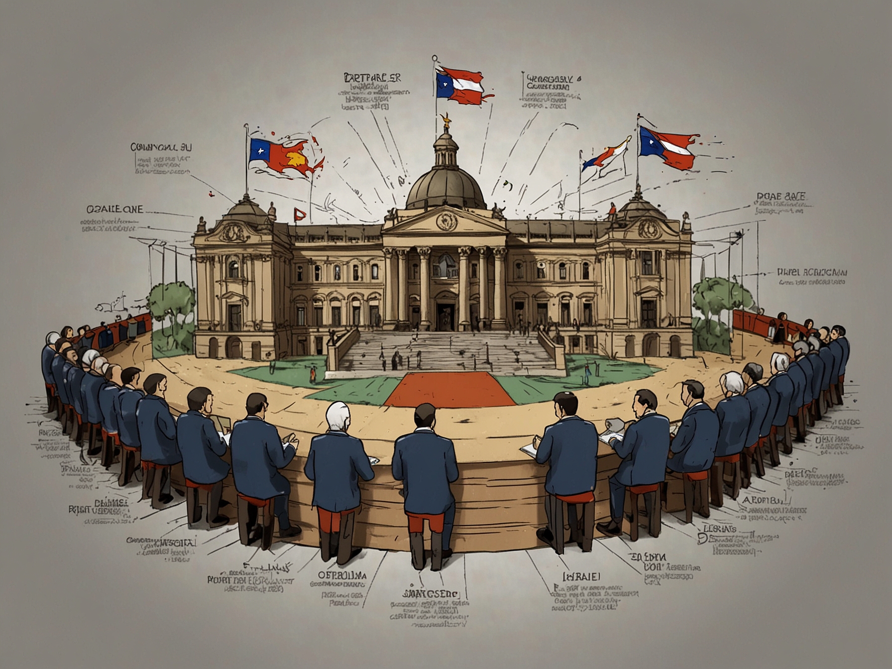 An infographic showing the structure of regional governance in Chile, illustrating the connection between elected regional governors and presidential delegates.