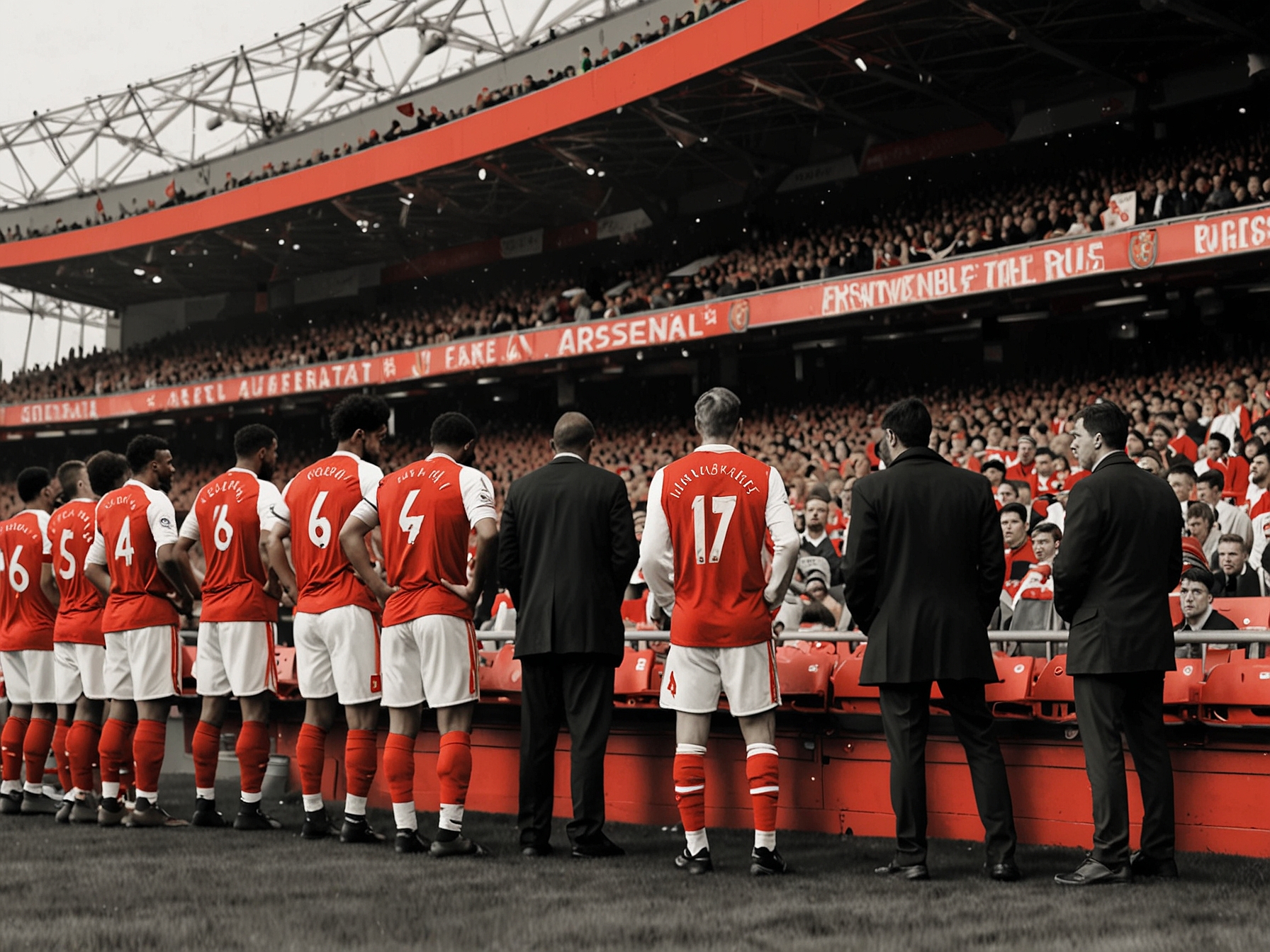 The atmosphere in the Emirates Stadium, filled with passionate Arsenal fans wearing team colors, as they hope for a victory against Nottingham Forest to reignite the season.